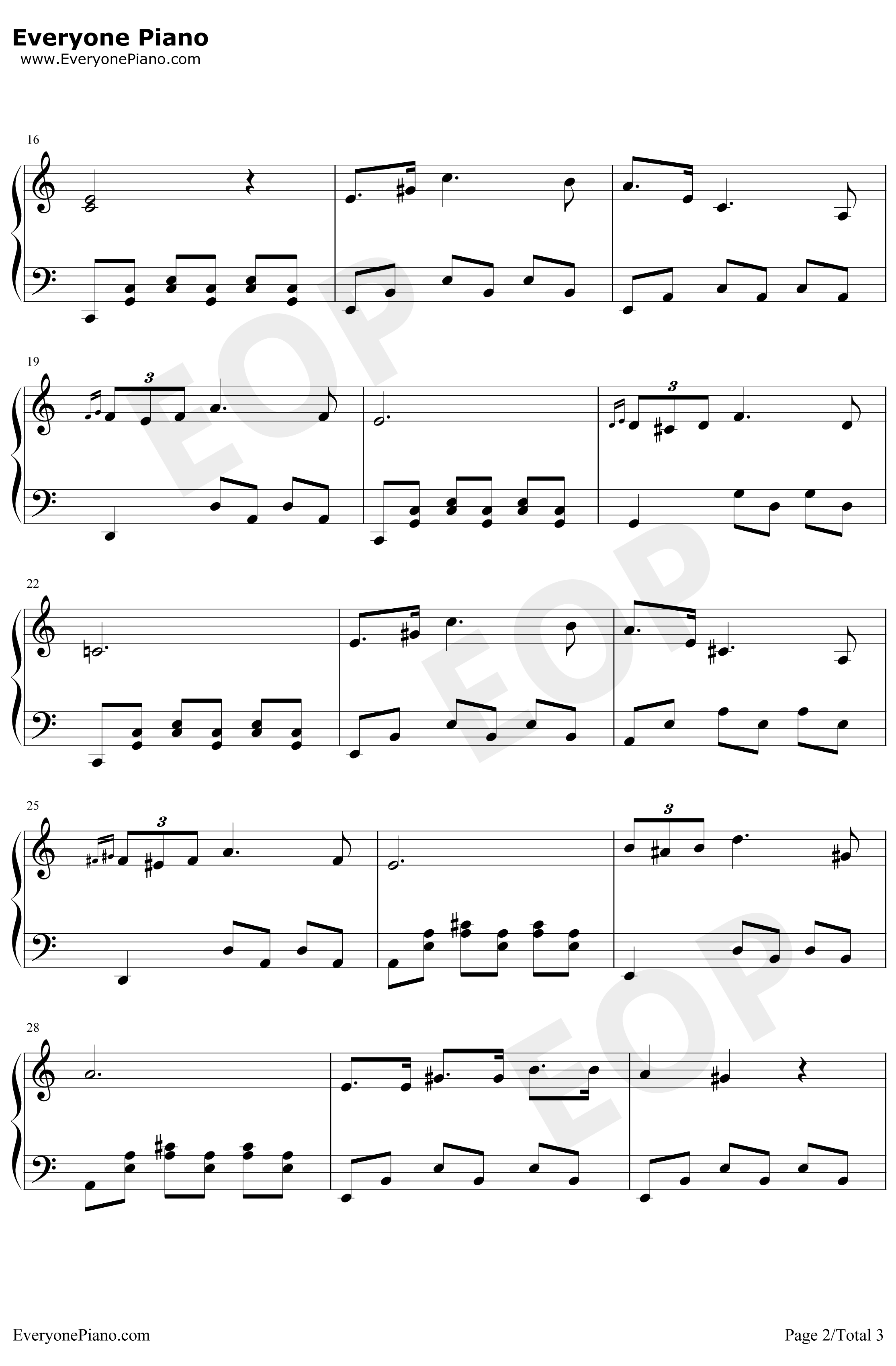 小夜曲钢琴谱-舒伯特-舒伯特C调原谱2