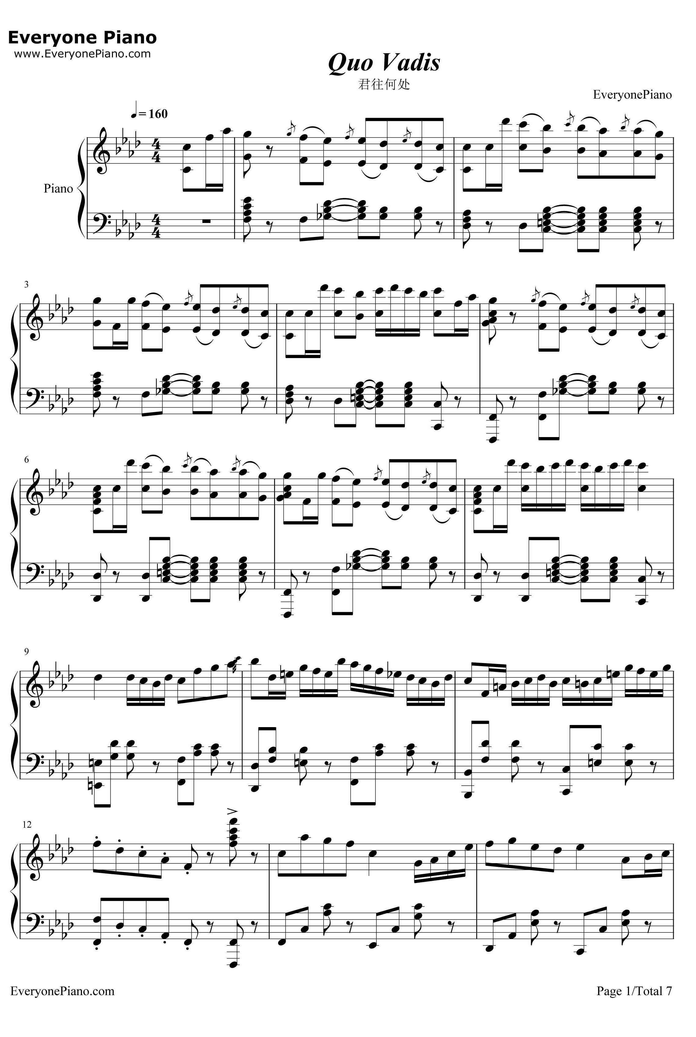君往何处钢琴谱-M2U-QuoVadis-节奏大师精选曲目1