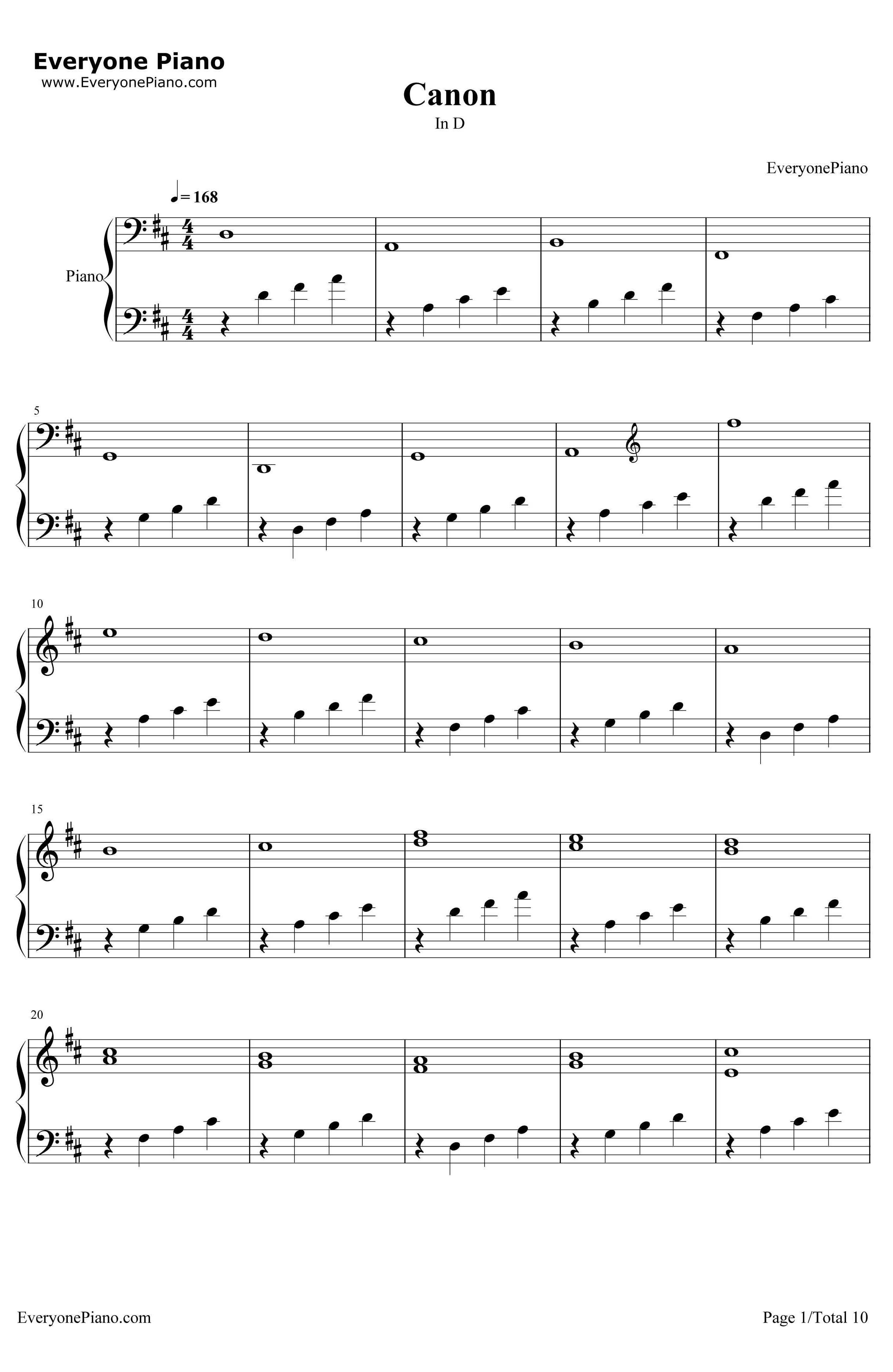 D大调卡农原版钢琴谱-约翰·帕赫贝尔1