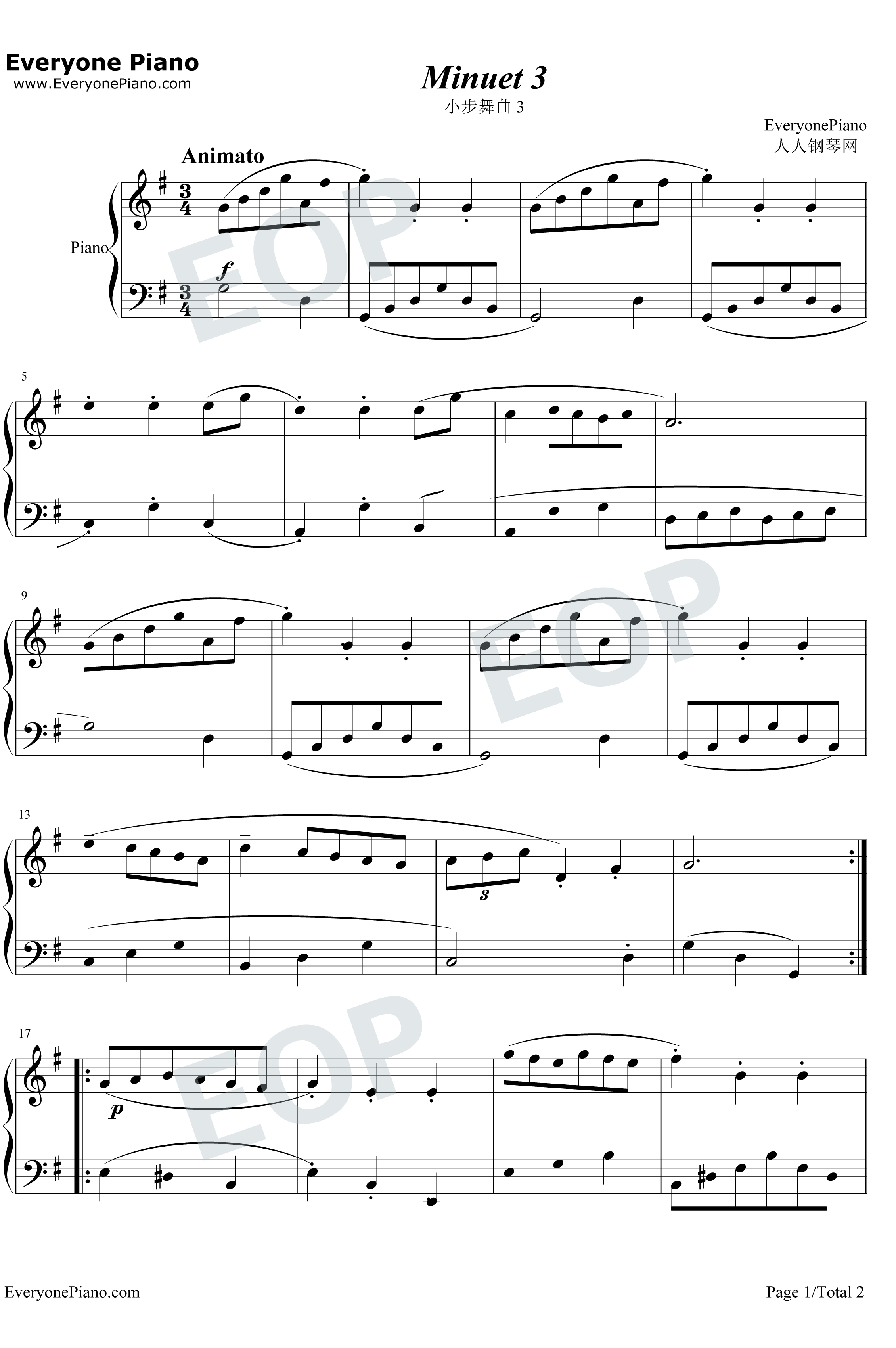 小步舞曲3钢琴谱-巴赫-Minuet-巴赫1
