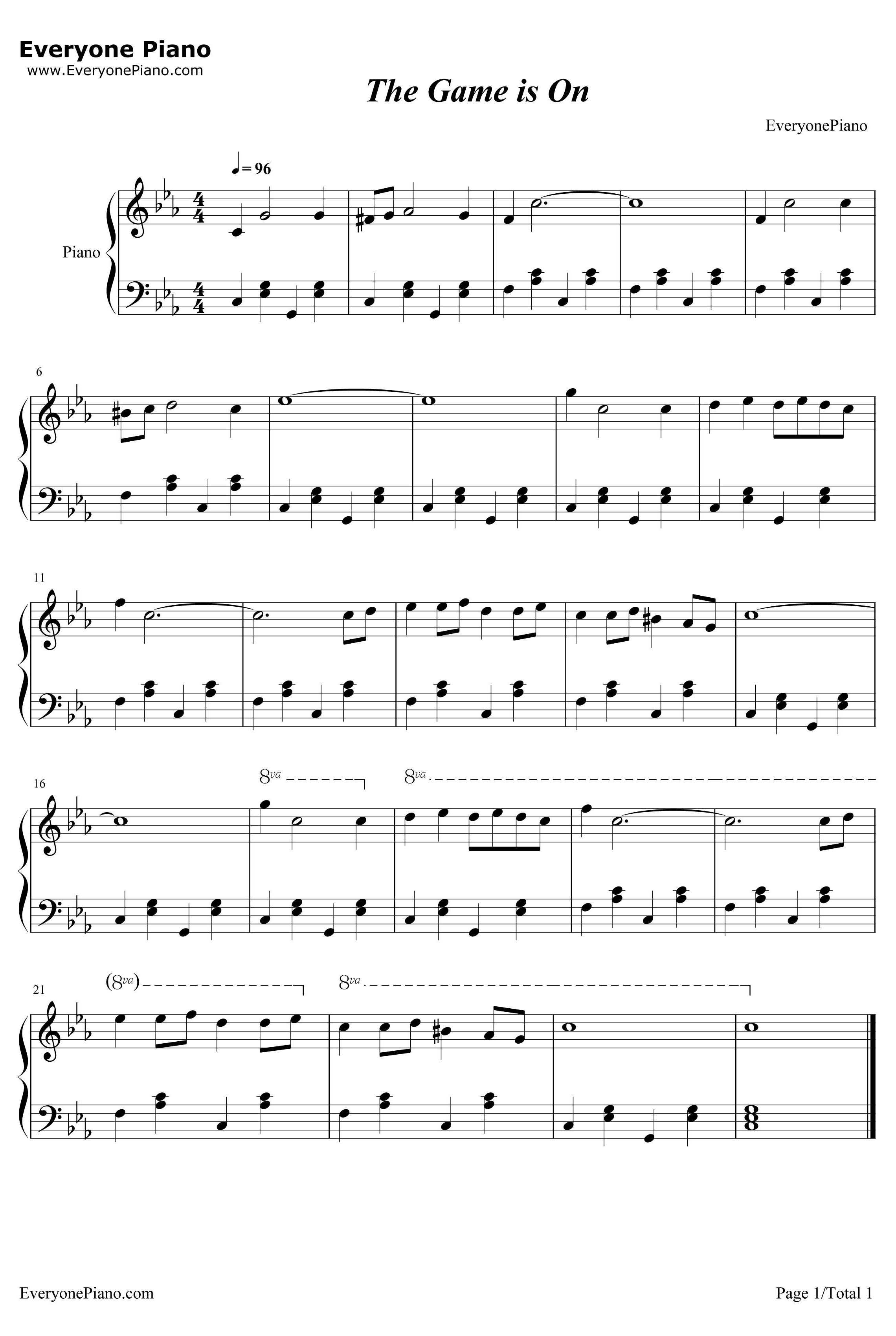 The Gameis On钢琴谱-DavidArnoldMichaelPrice-神探夏洛克主题曲1