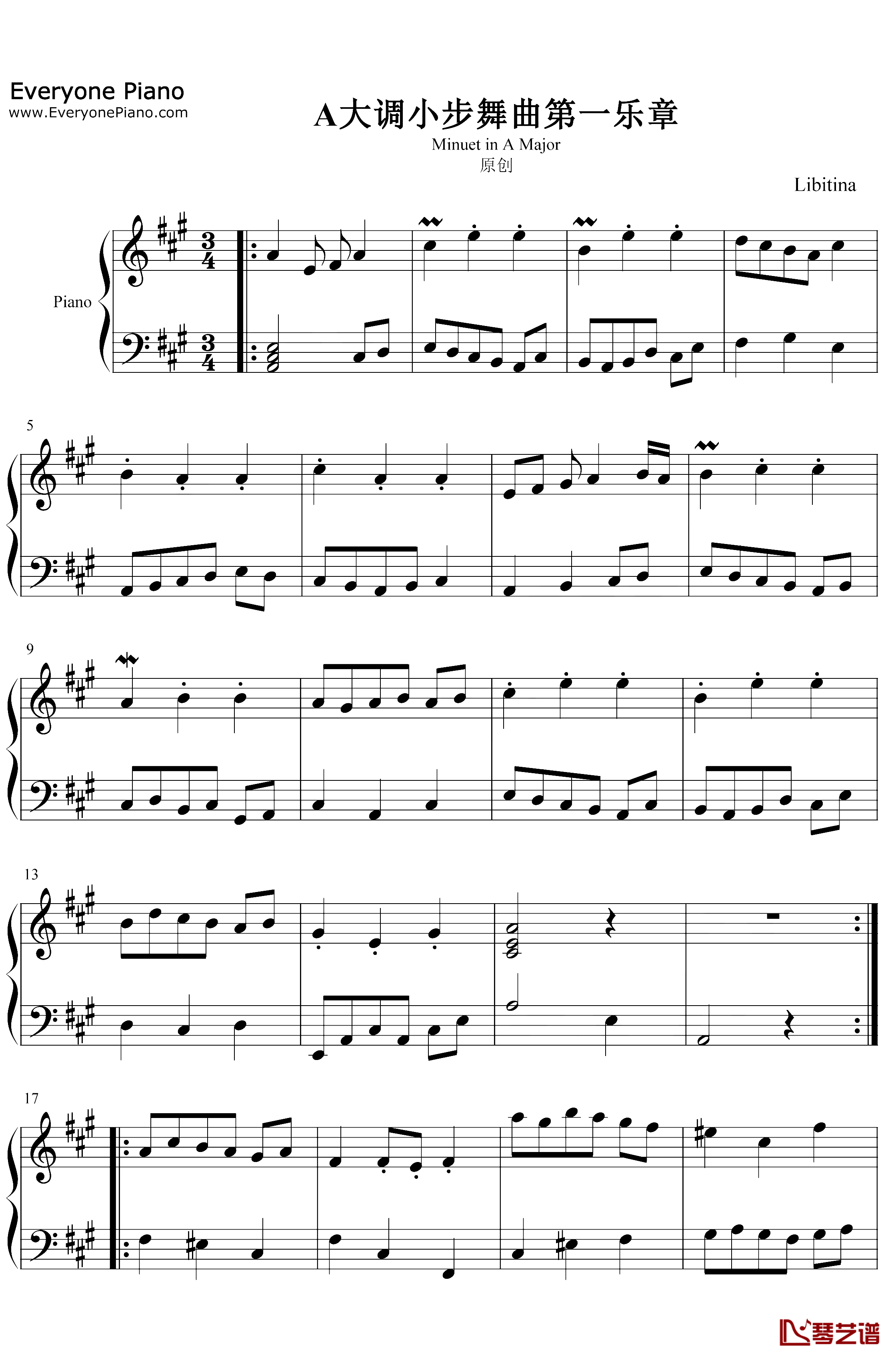 A大调小步舞曲钢琴谱-IDW哒-原创音乐1