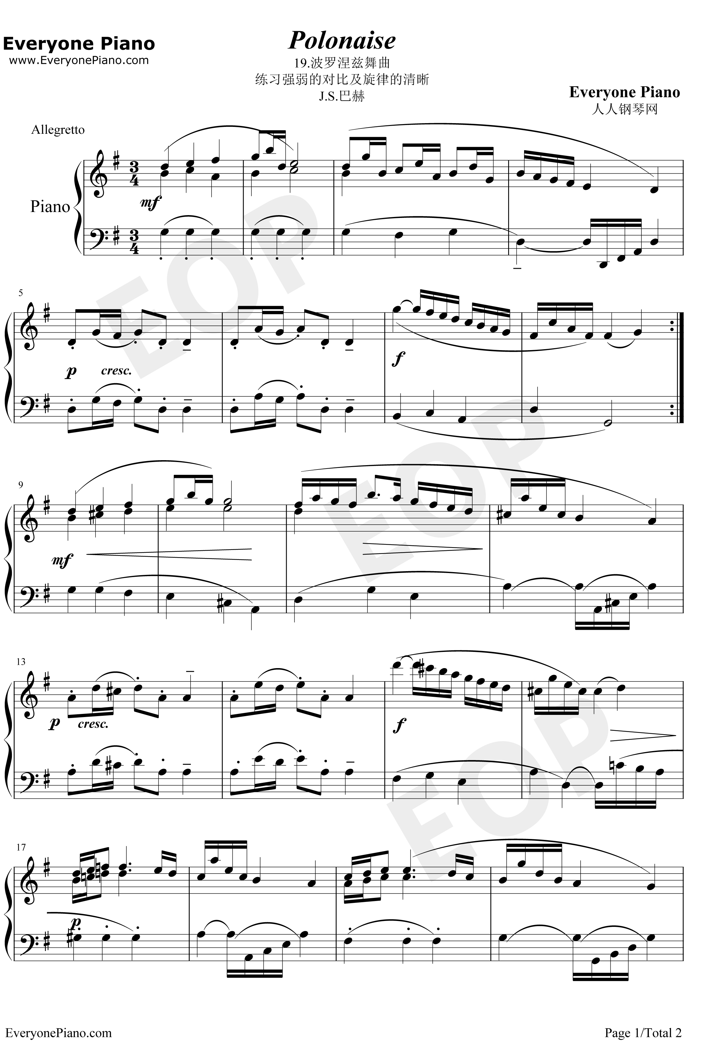 波罗涅兹舞曲19钢琴谱-巴赫-巴赫初级钢琴曲集1