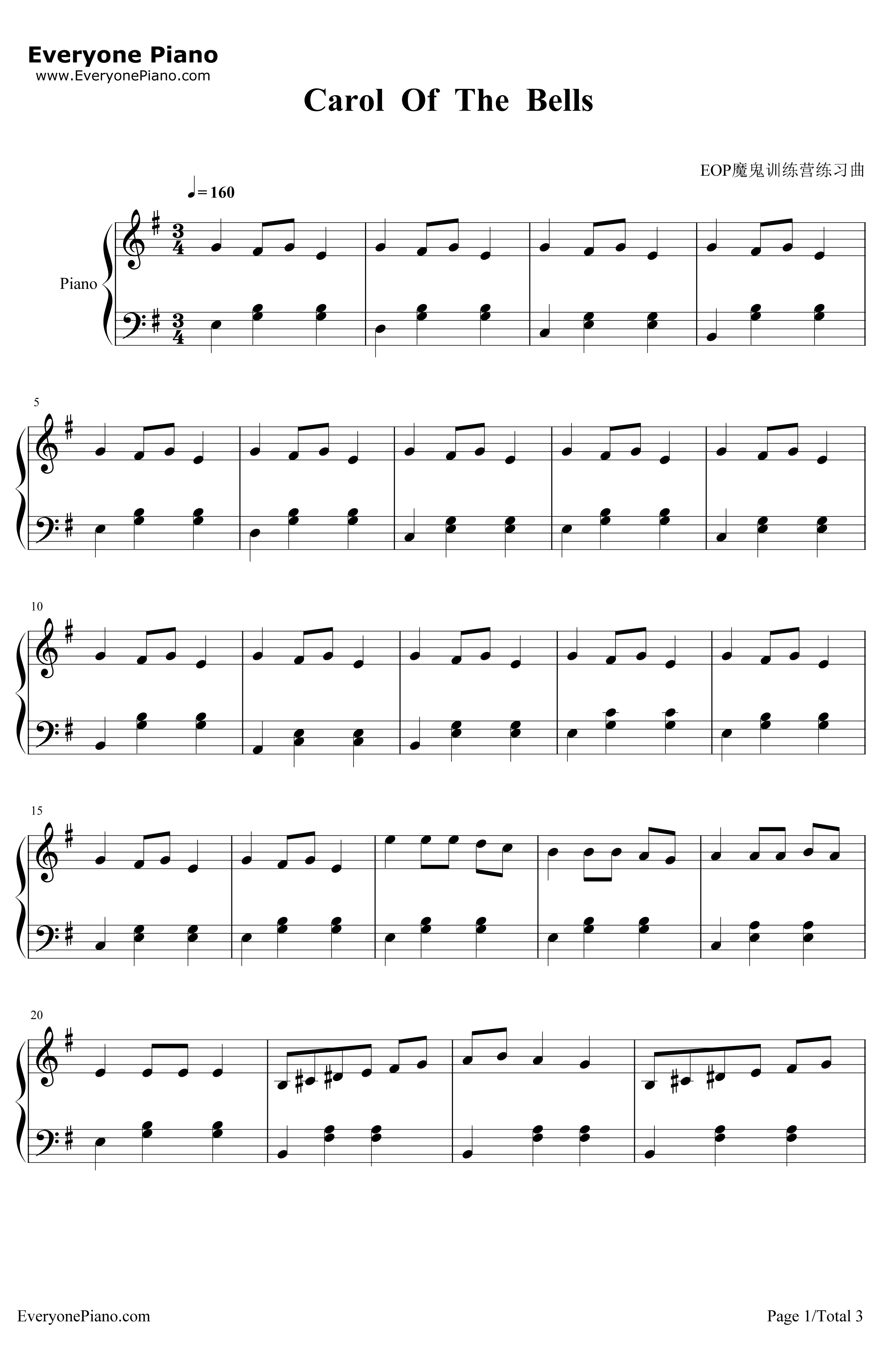 Carol of The Bells钢琴谱-Mykola Dmytrovych Leontovych-钟声颂歌-圣诞歌曲1