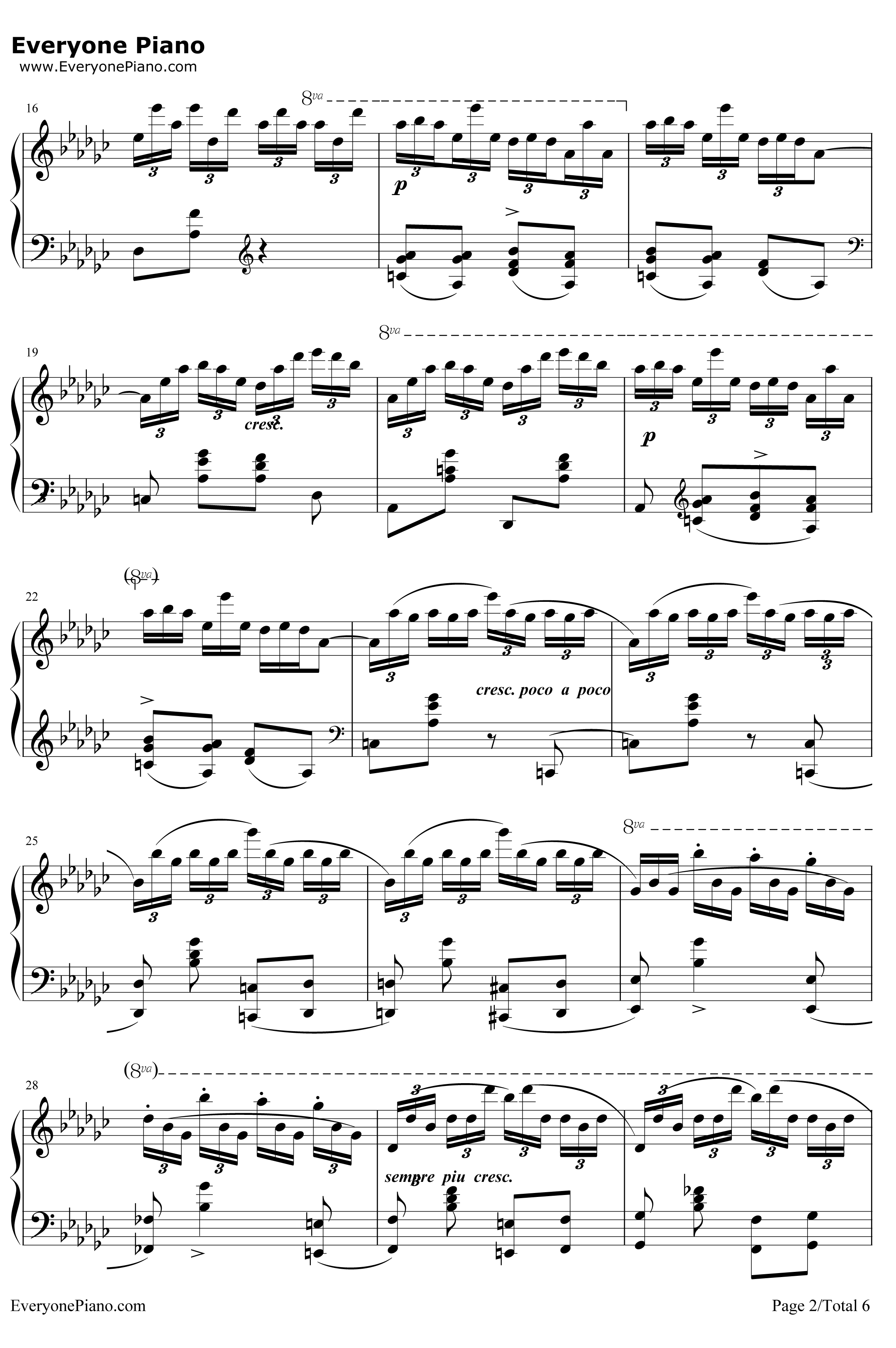 黑键练习曲钢琴谱-肖邦-肖邦练习曲OP10NO52