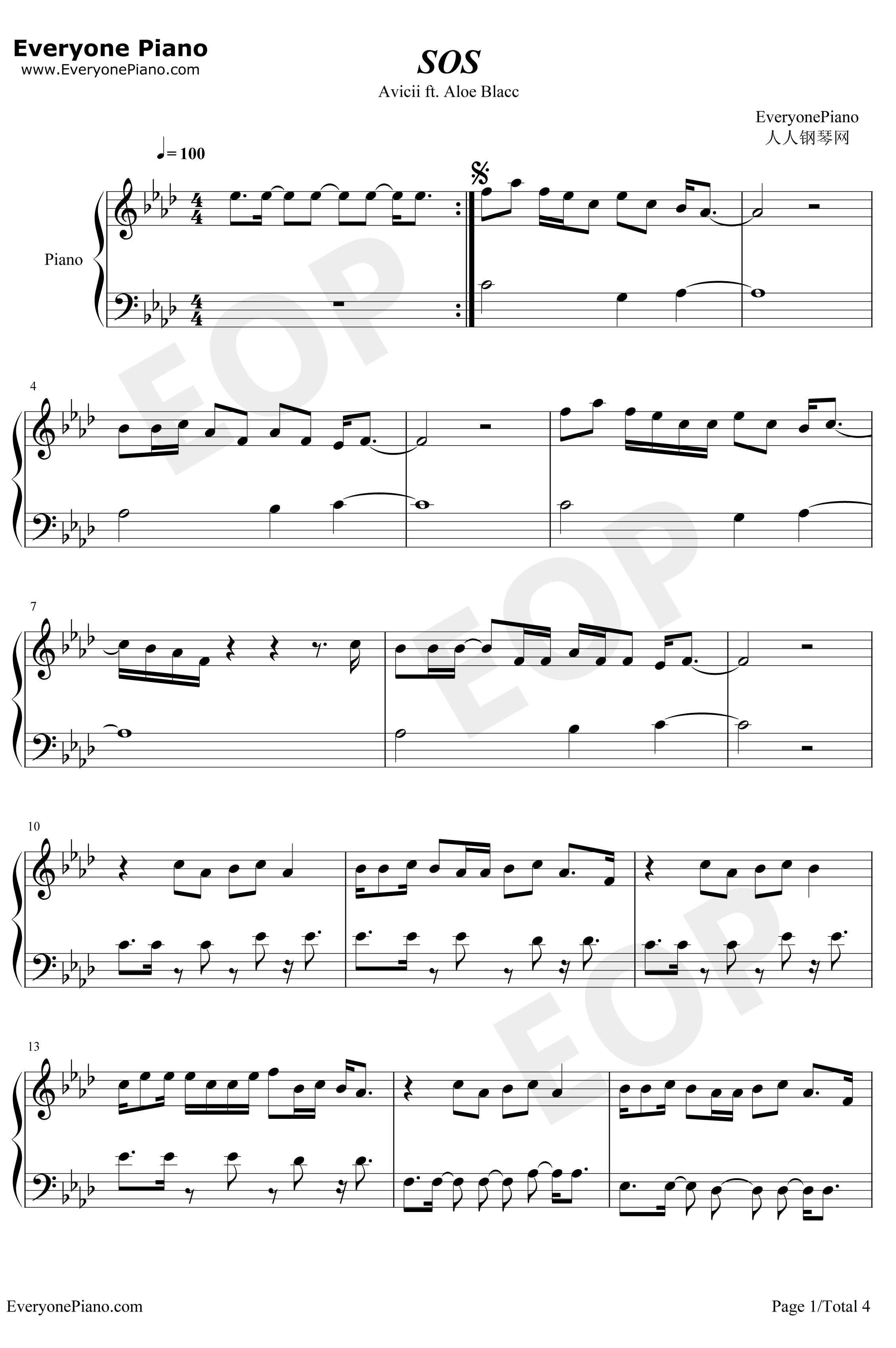 SOS钢琴谱-Avicii Aloe Blacc1
