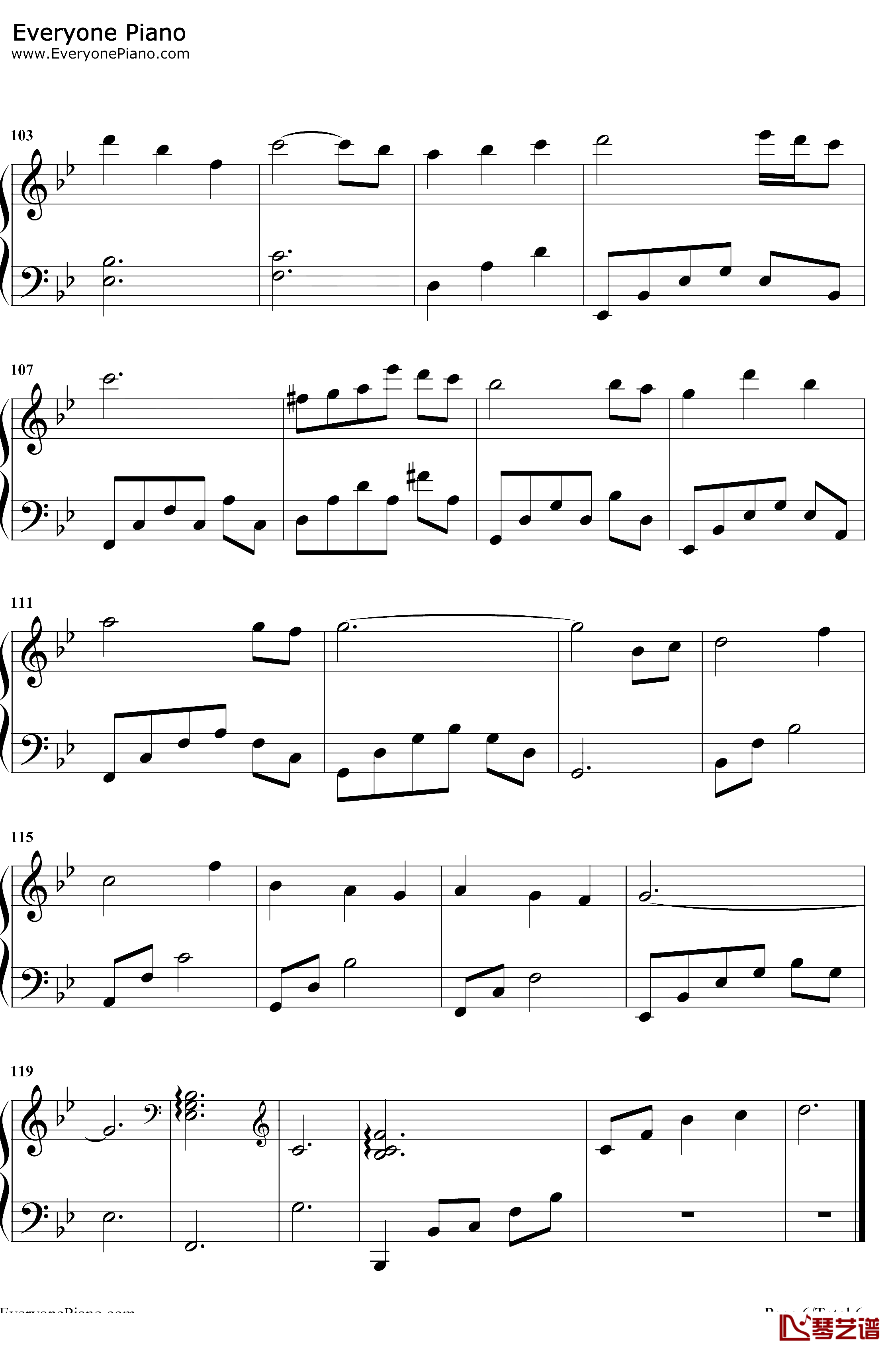 终于钢琴谱-双笙-两世欢主题曲6