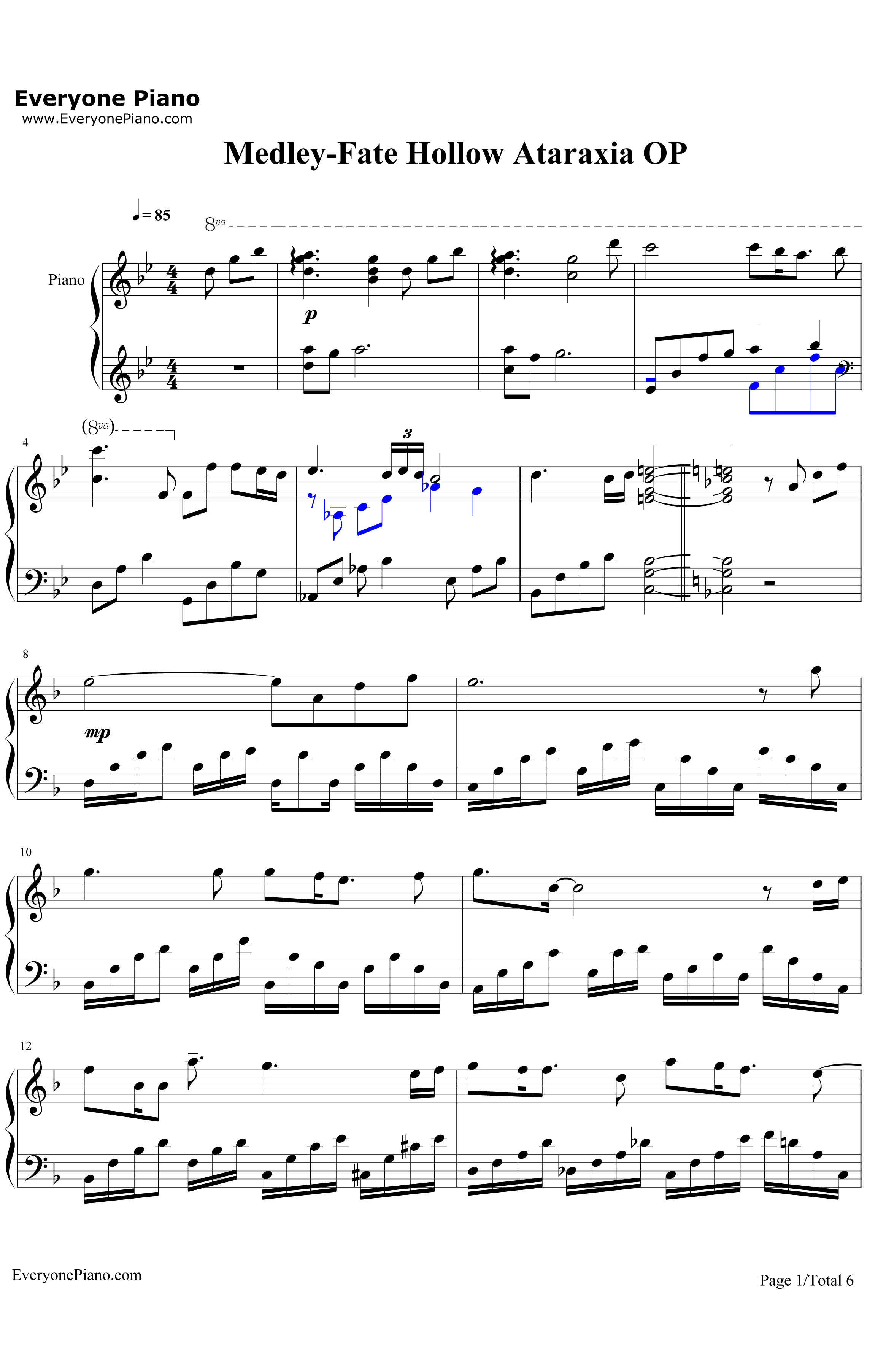 Medley钢琴谱-Aimer-FateHollowAtaraxiaOP1
