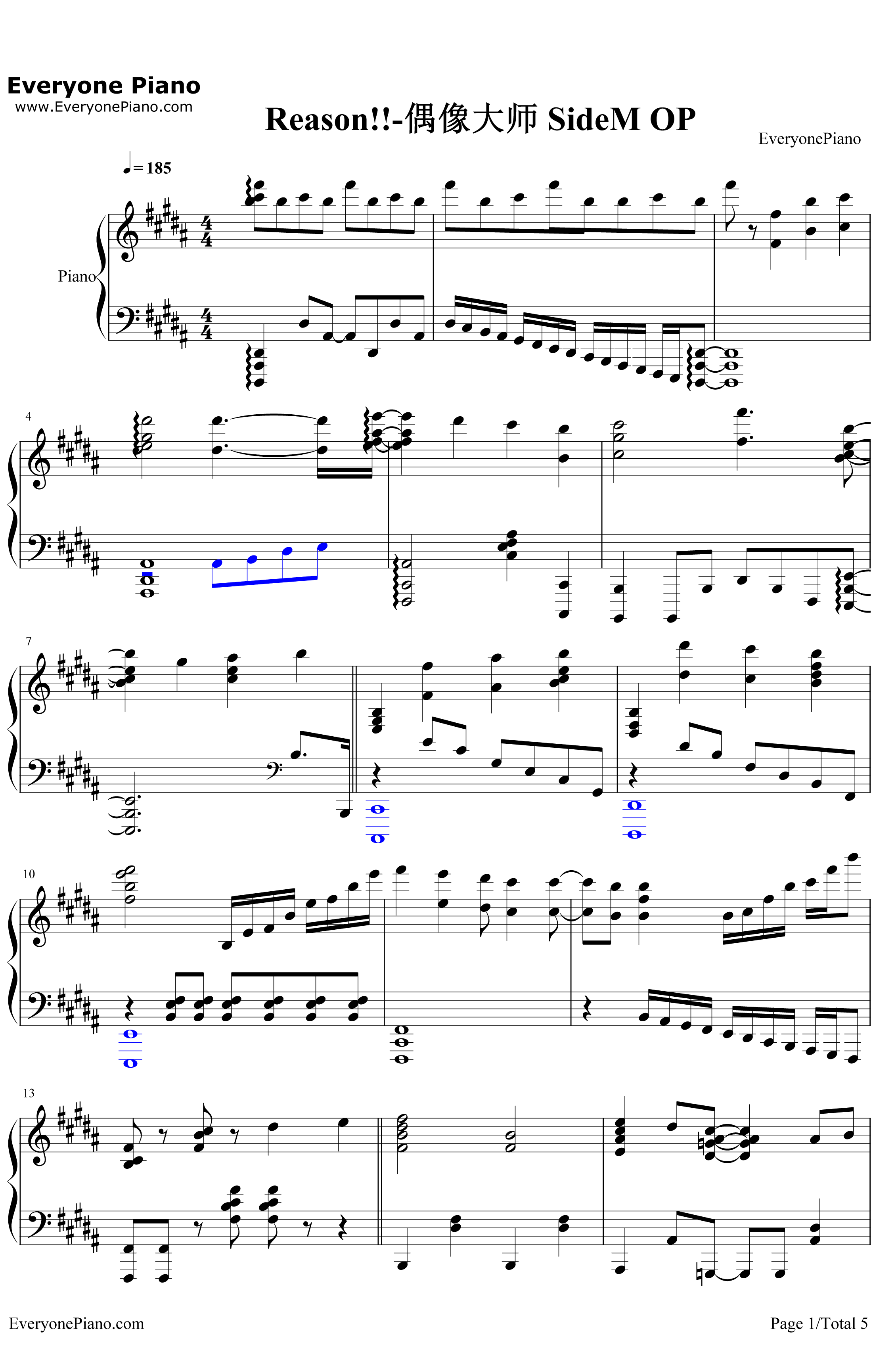 Reason钢琴谱-DRAMATICSTARSBeitS.E.MHigh×JokerWJupiter-偶像大师SideMOP1