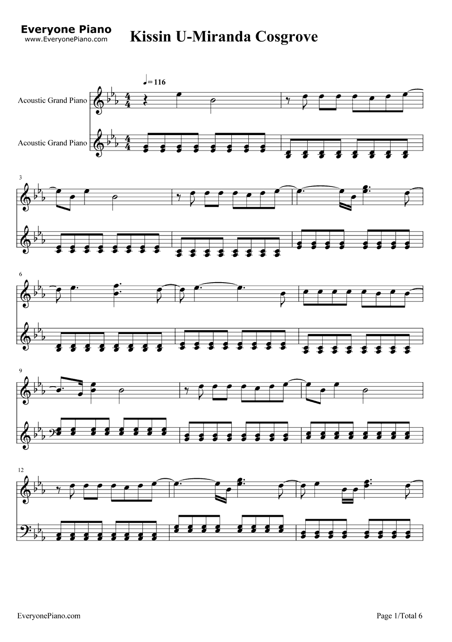 KissinU钢琴谱-MirandaCosgrove1