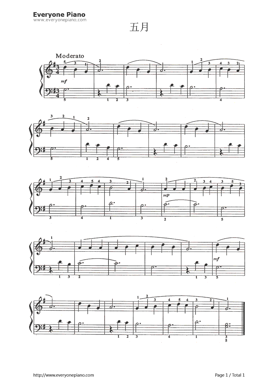 五月(May)钢琴谱-贝尔1
