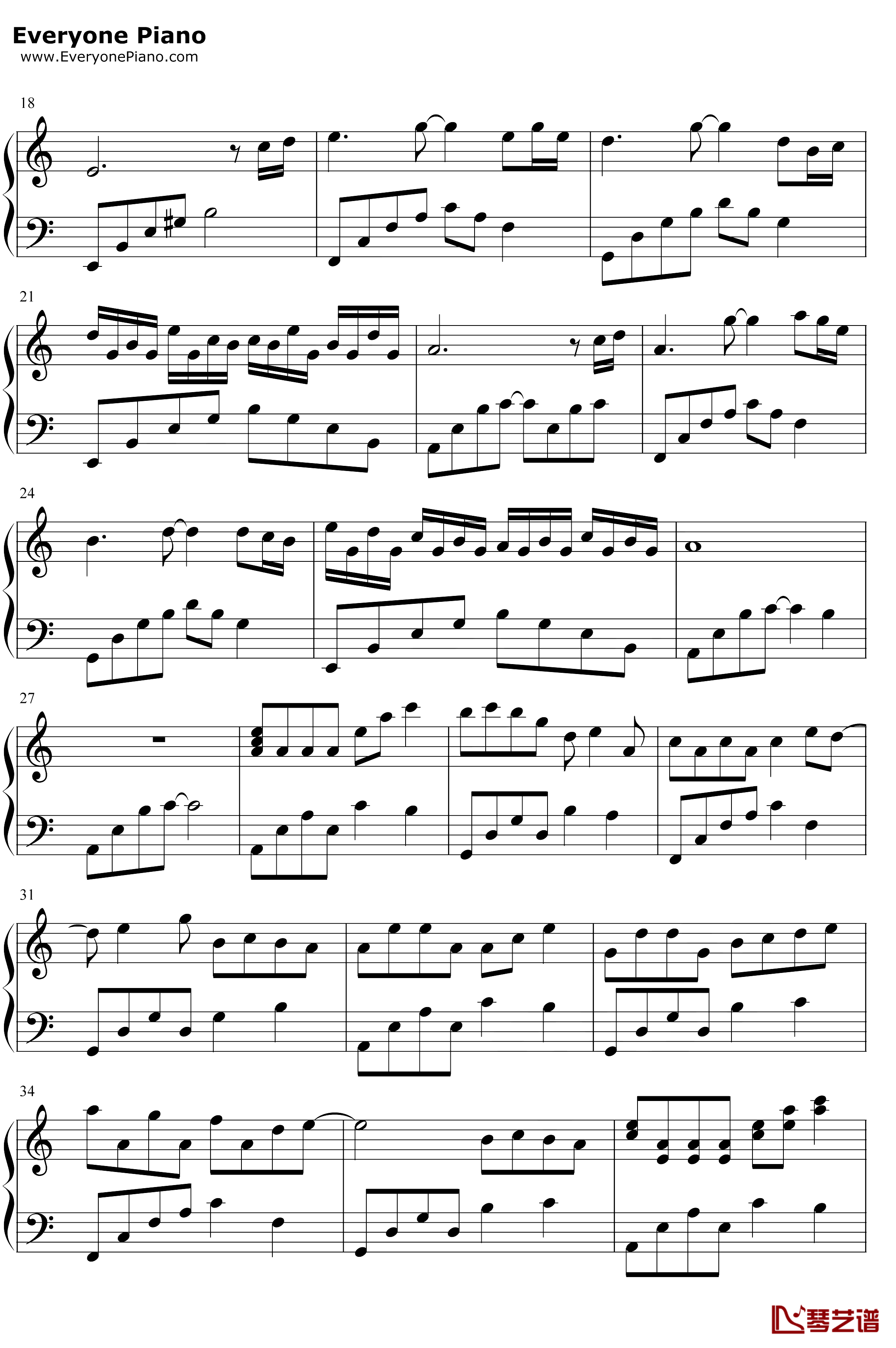 一米阳光钢琴谱-M小冯达-原创钢琴曲2