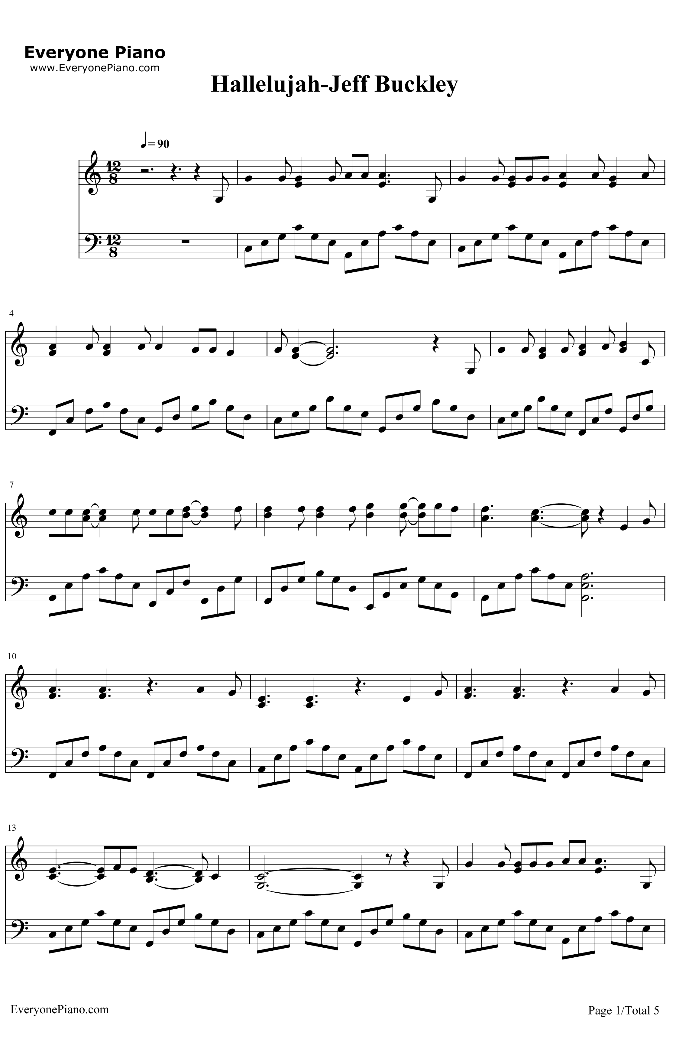 Hallelujah钢琴谱-JeffBuckleyLeonardCohen1