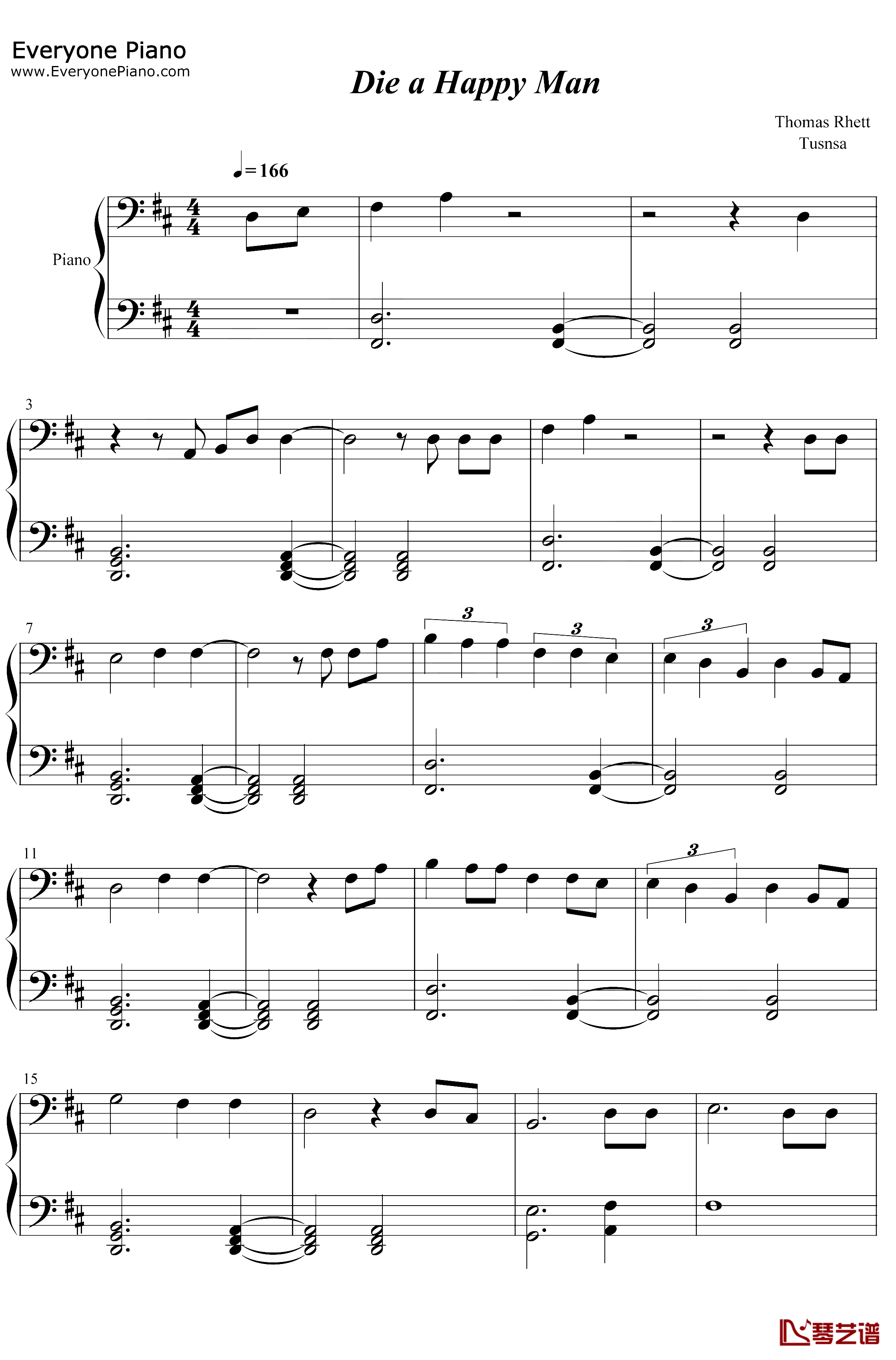 Die a Happy Man钢琴谱-ThomasRhett-2016年Billboard最佳乡村歌曲1