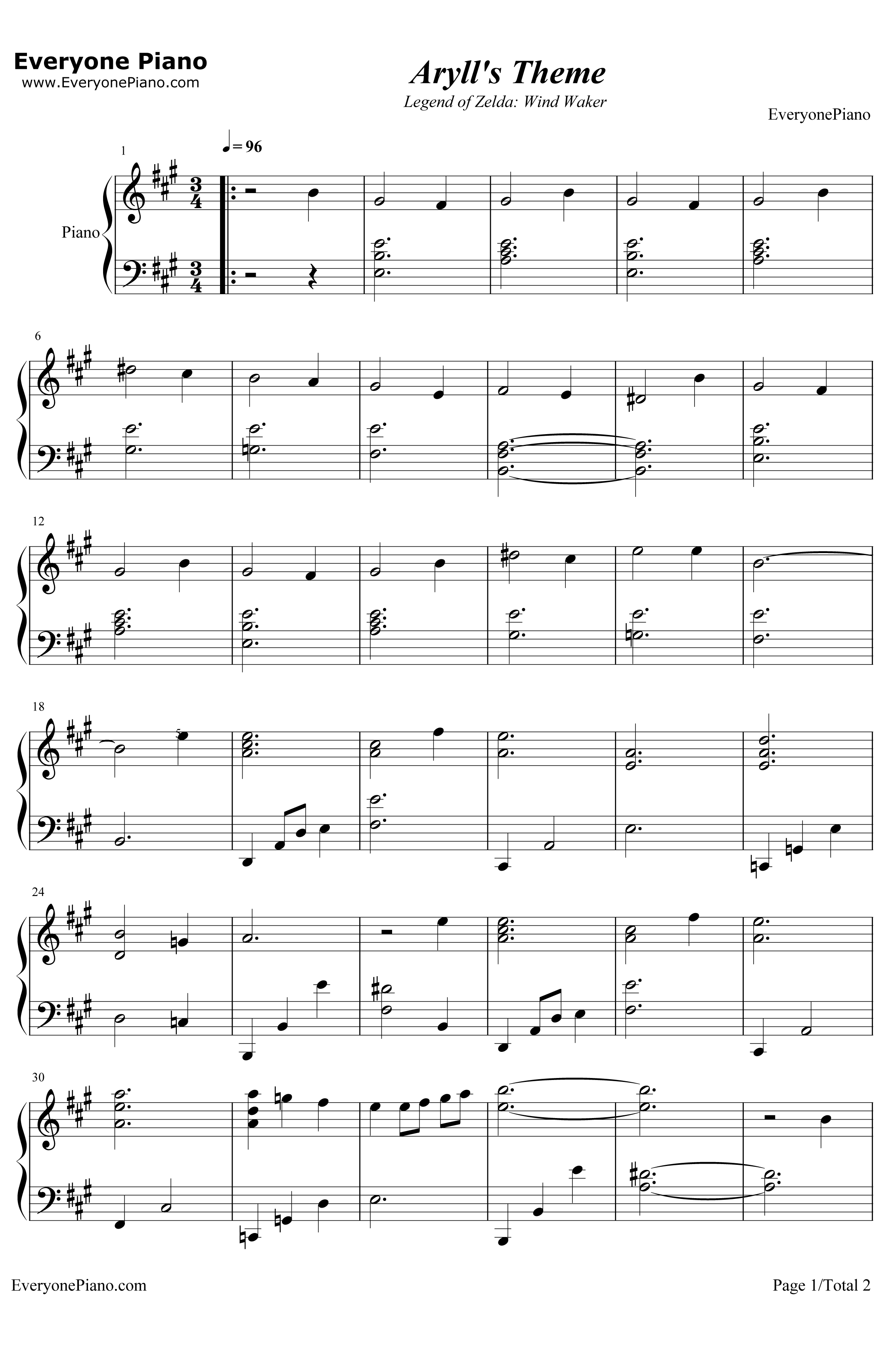 Aryll's Theme钢琴谱-近藤浩治-塞尔达传说风之杖1
