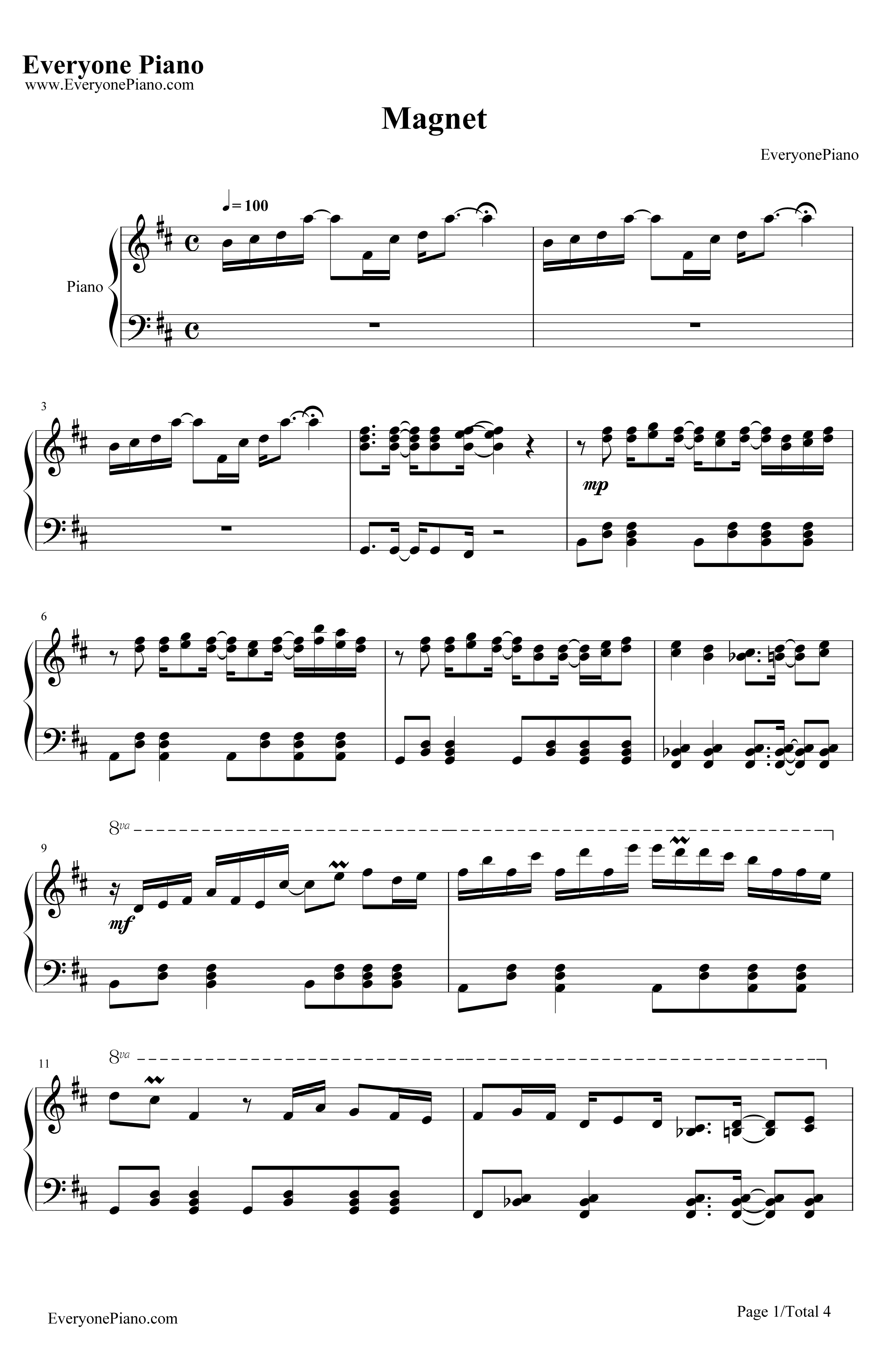 MagNet钢琴谱-流星P-初音ミク和巡音ルカ1