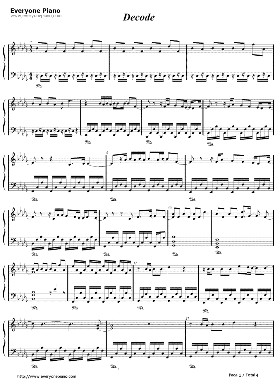 Decode钢琴谱-Paramore1