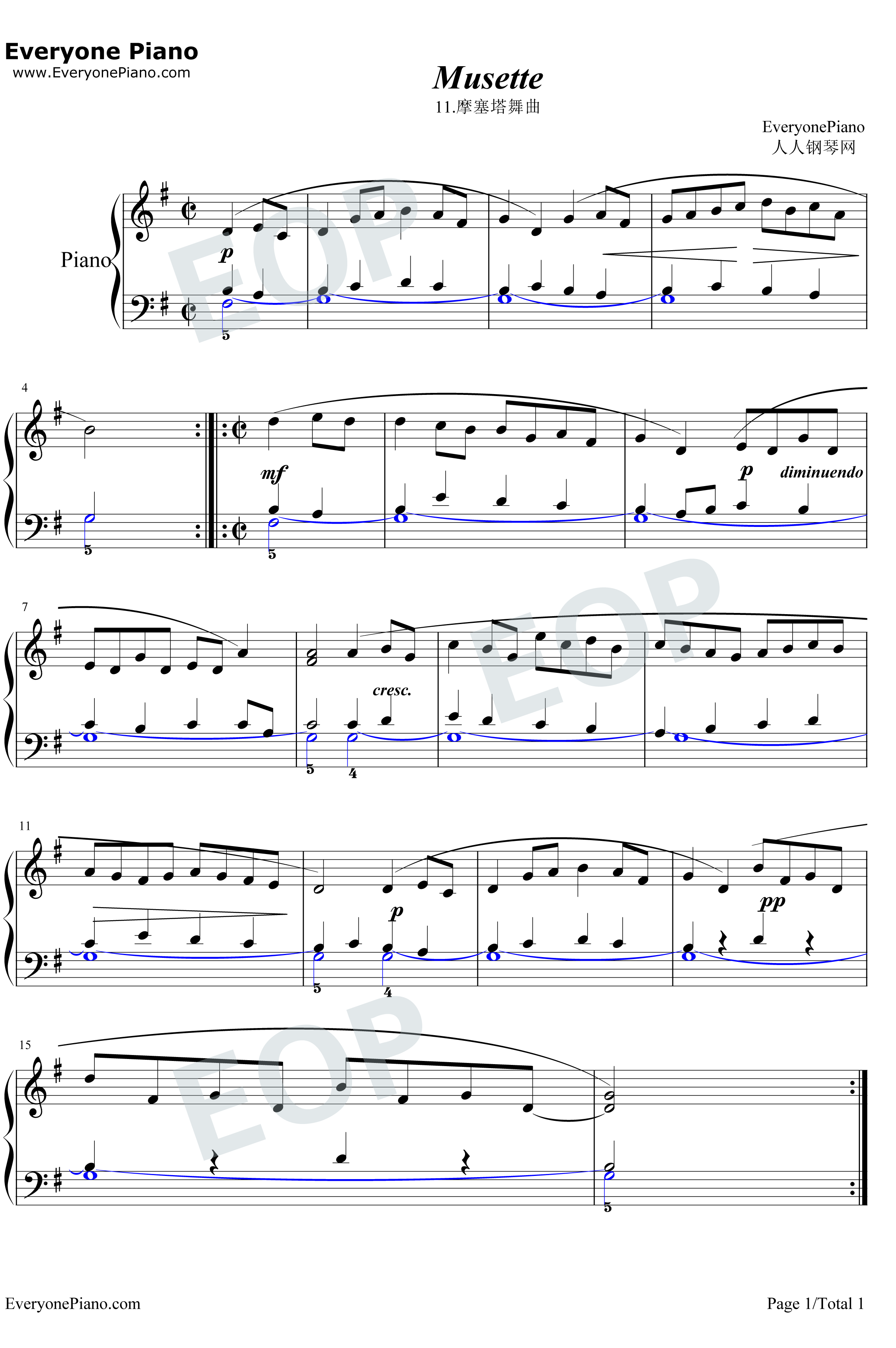 摩塞塔舞曲11钢琴谱-巴赫1