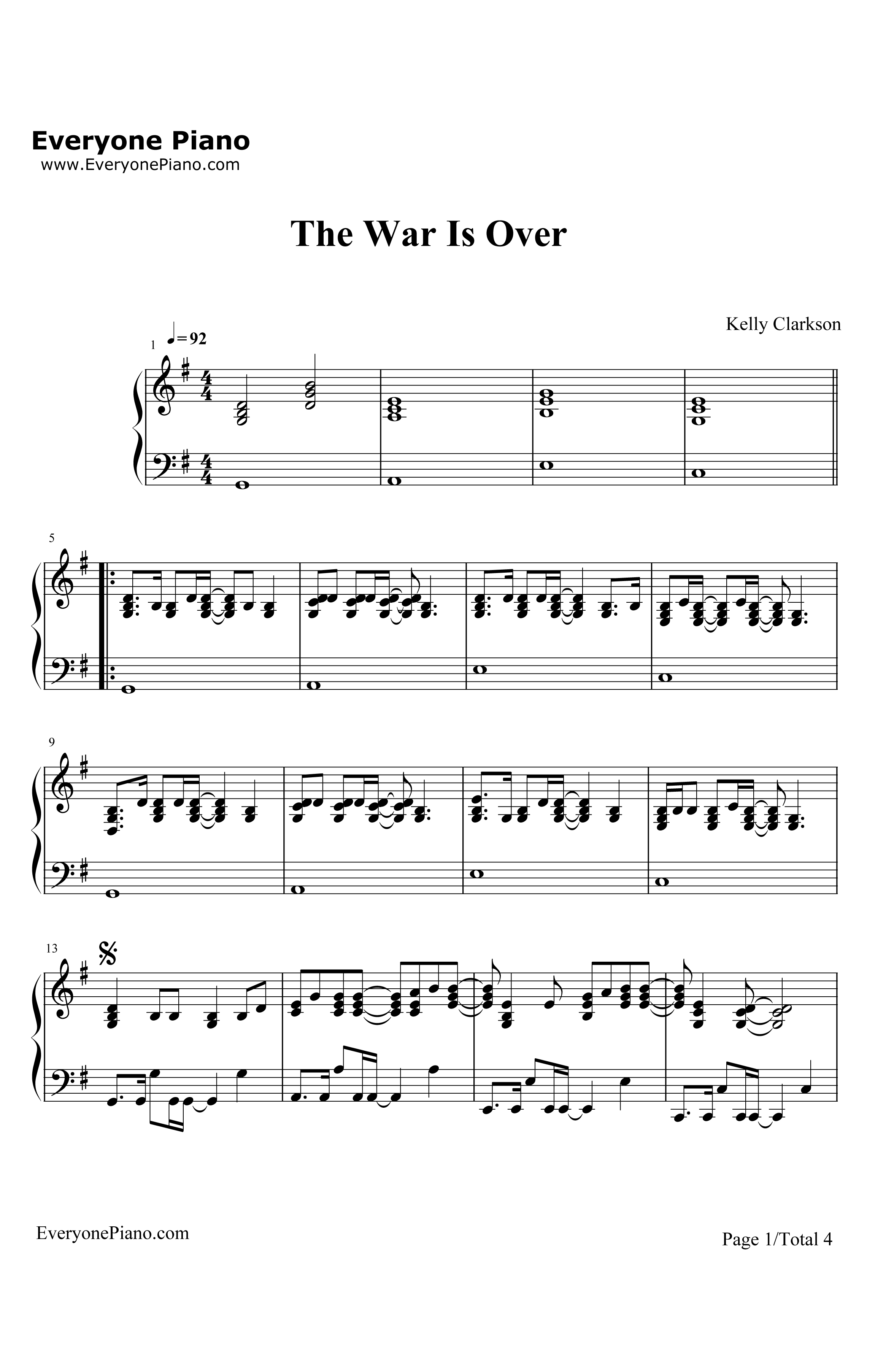 TheWarIsOver钢琴谱-KellyClarkson1