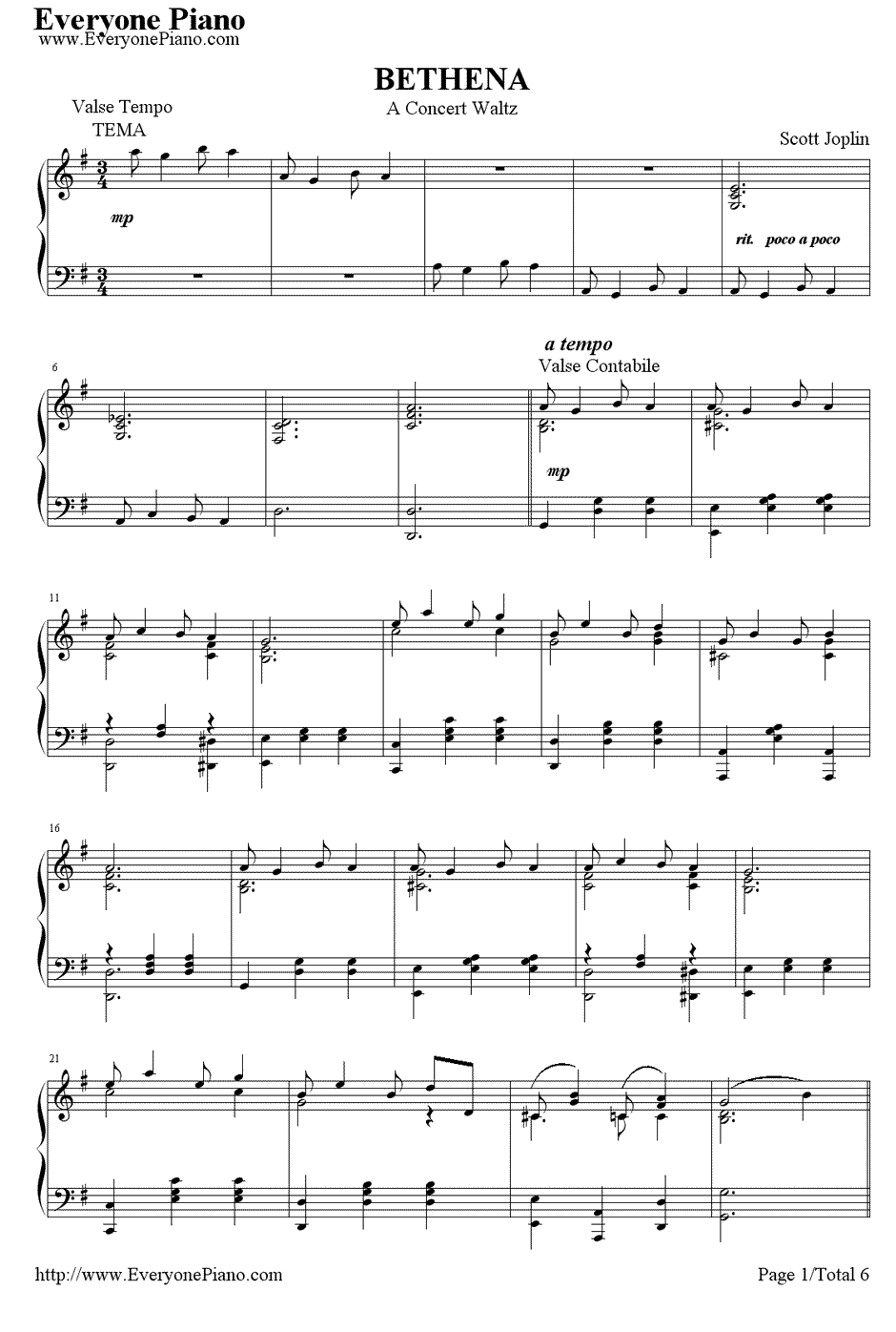 Bethena A Concert Waltz钢琴谱-Scott Joplin斯科特·乔普林1