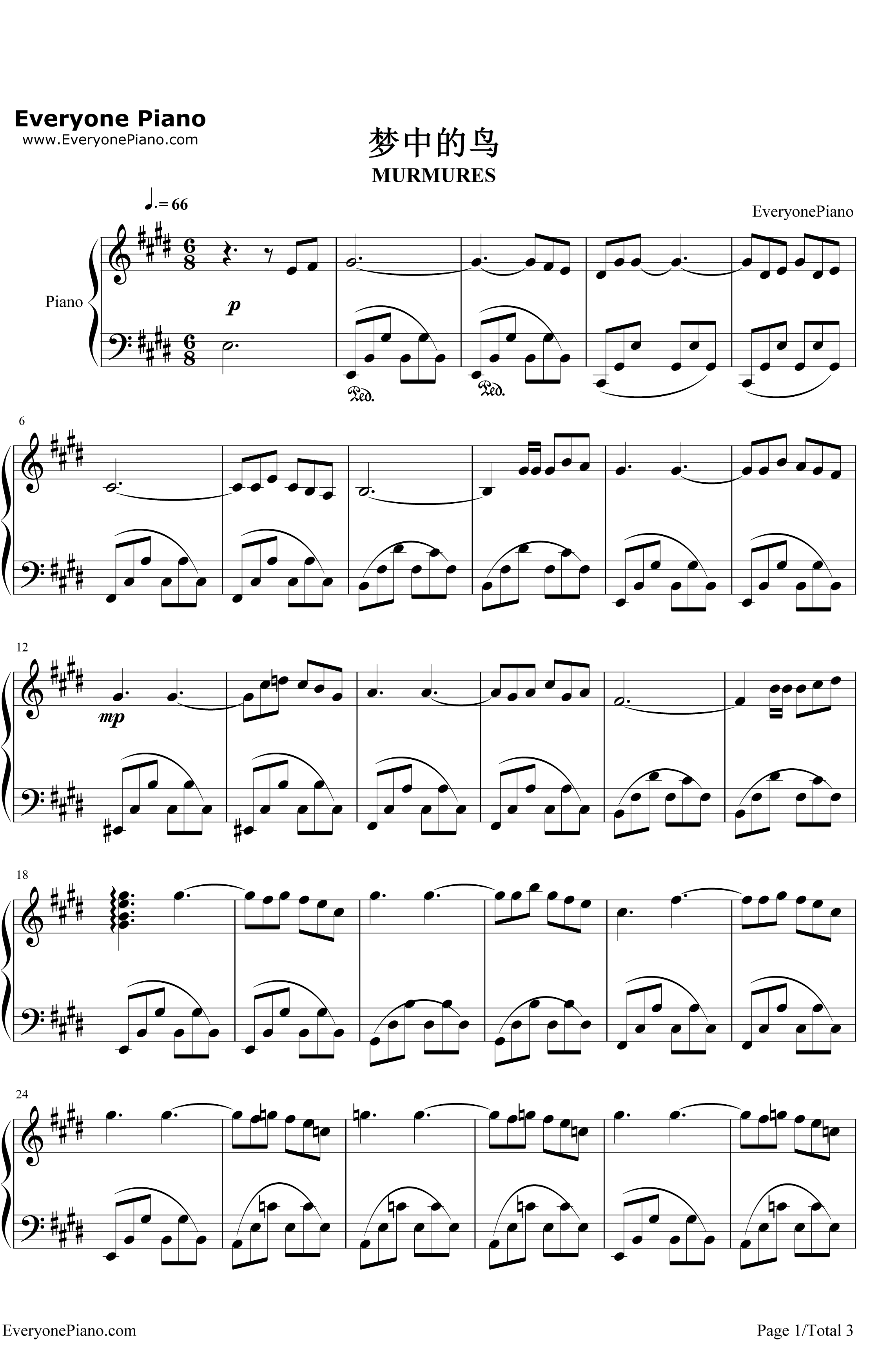 梦中的鸟钢琴谱-理查德·克莱德曼RichardClayderman-Murmures1