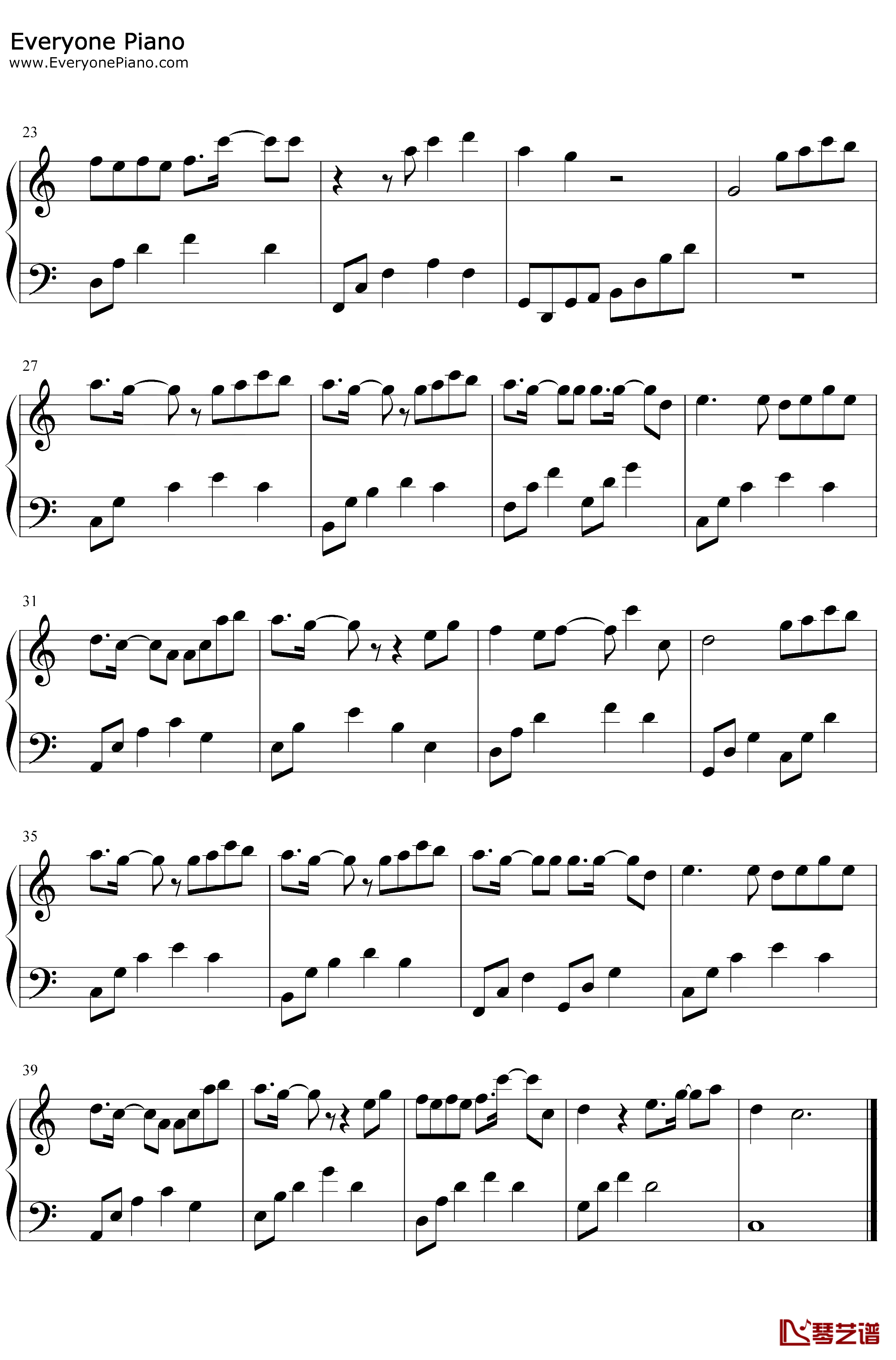 化身孤岛的鲸钢琴谱-周深-C调简单版2