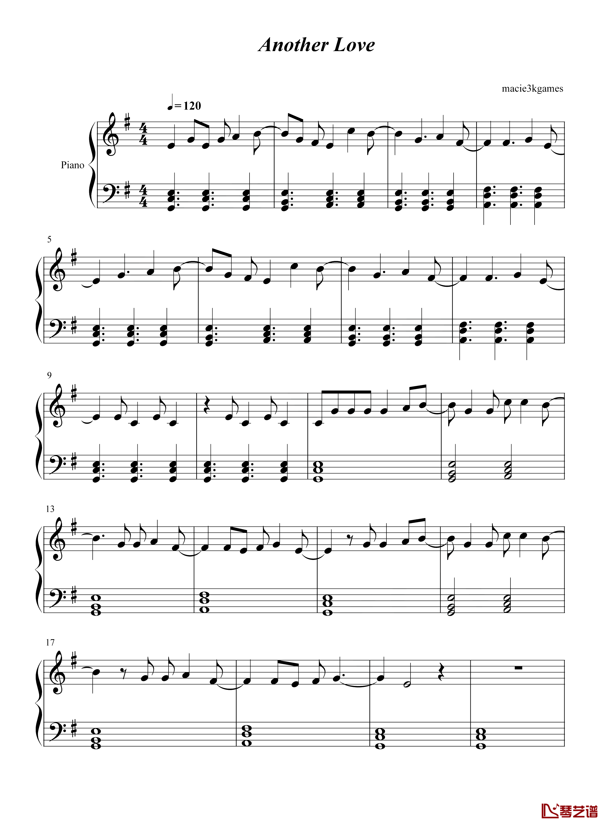 Another Love钢琴谱-简单版-Tom Odell-那份旧爱，带走了我所有的眼泪1