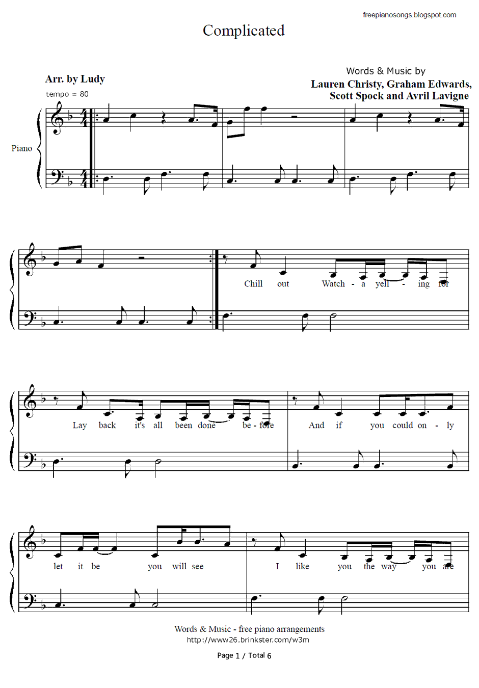 Complicated钢琴谱-Avril Lavigne1
