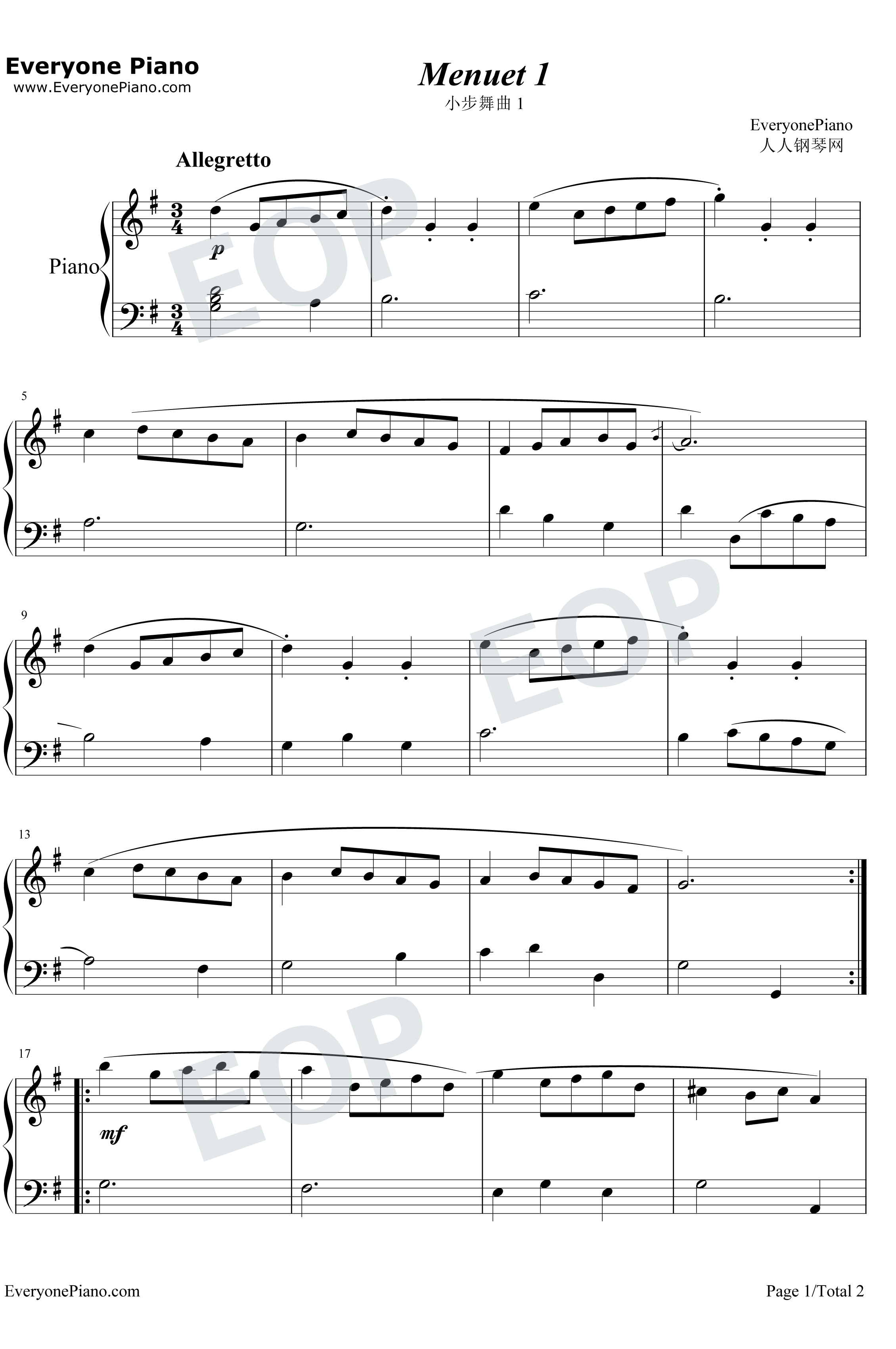 小步舞曲1钢琴谱-巴赫-Minuet11