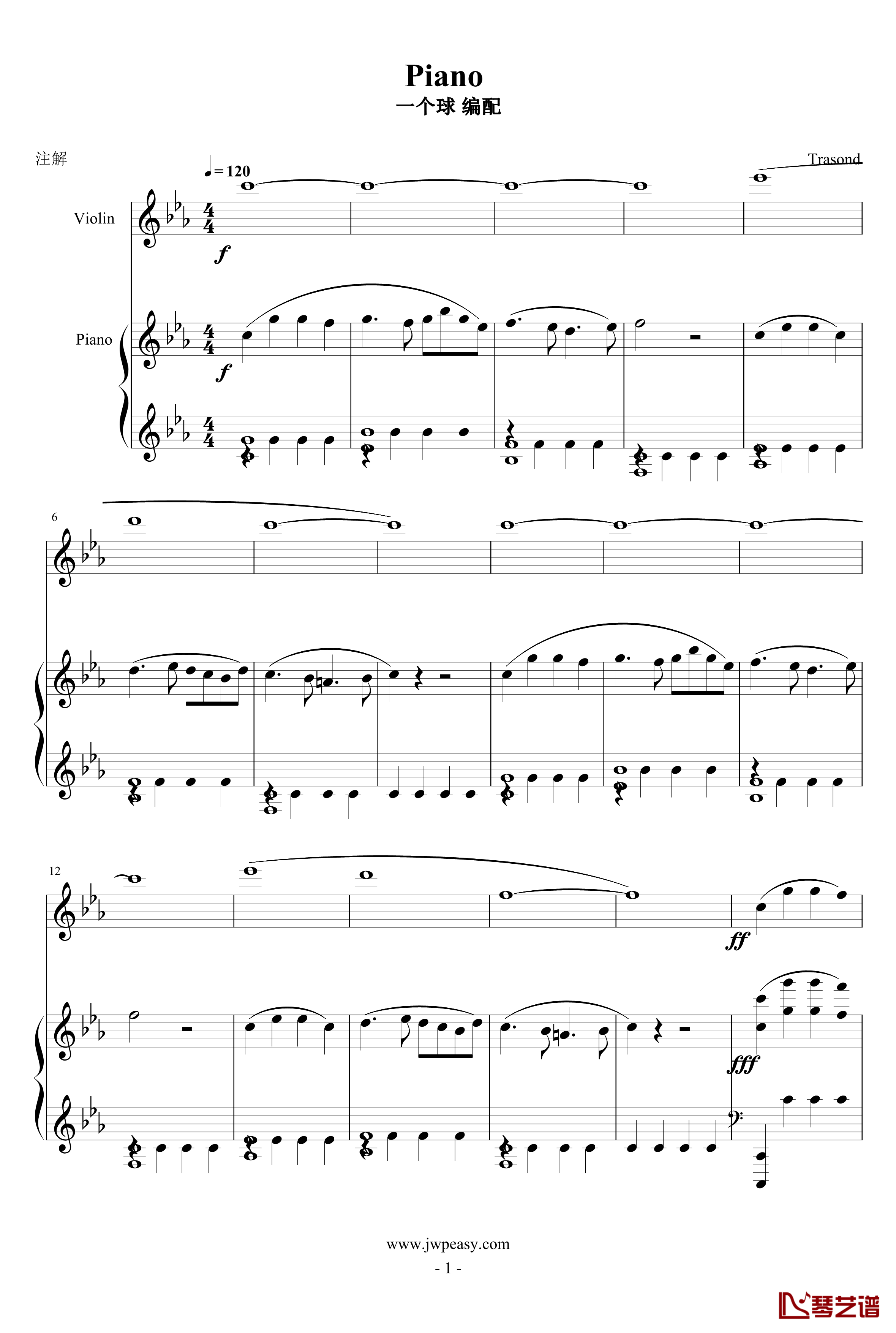 Piano钢琴谱-Trasond-世界名曲1