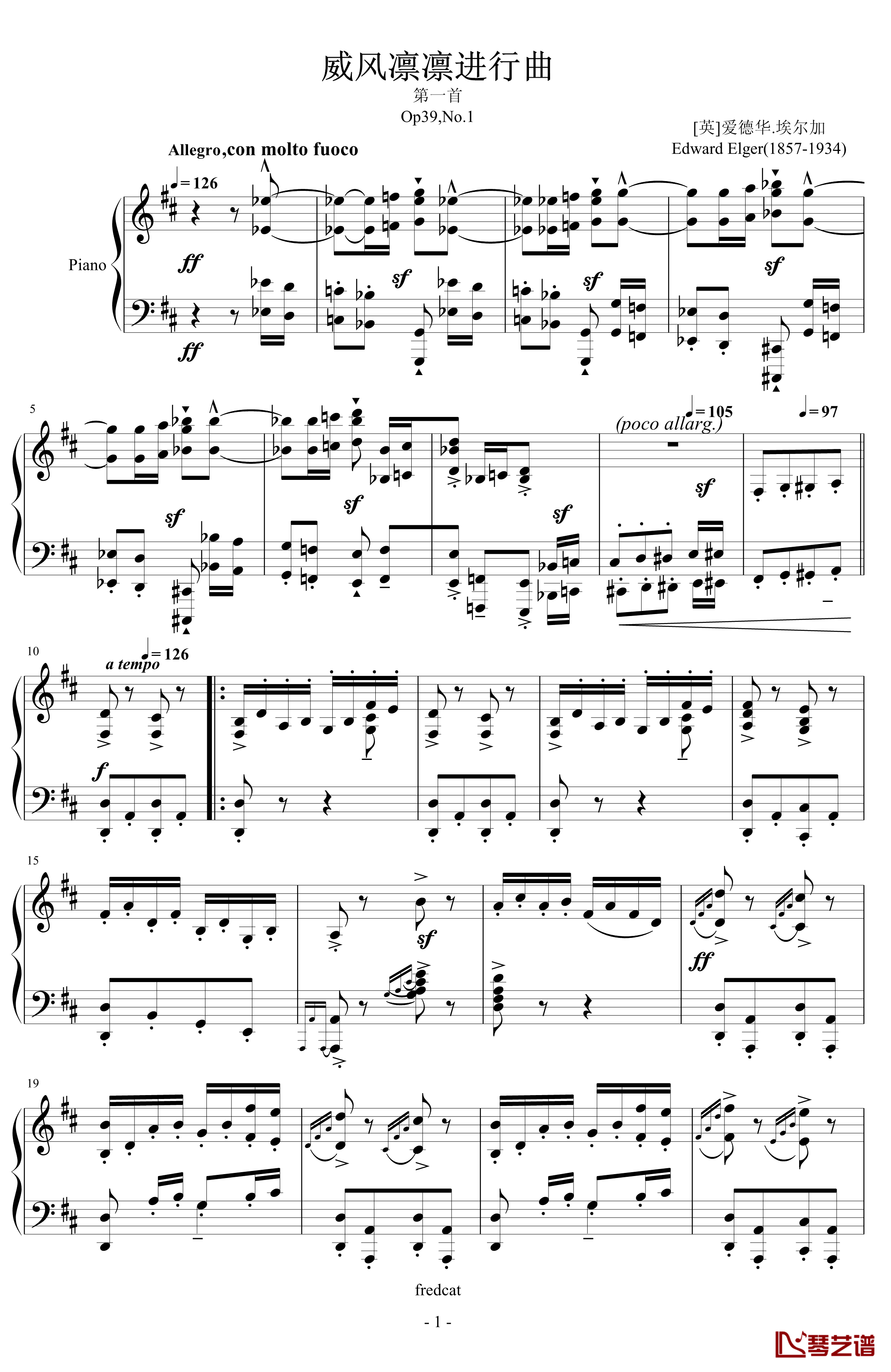 威风凛凛进行曲钢琴谱-钢琴-埃尔加-爆难第一号-Edward Elgar1