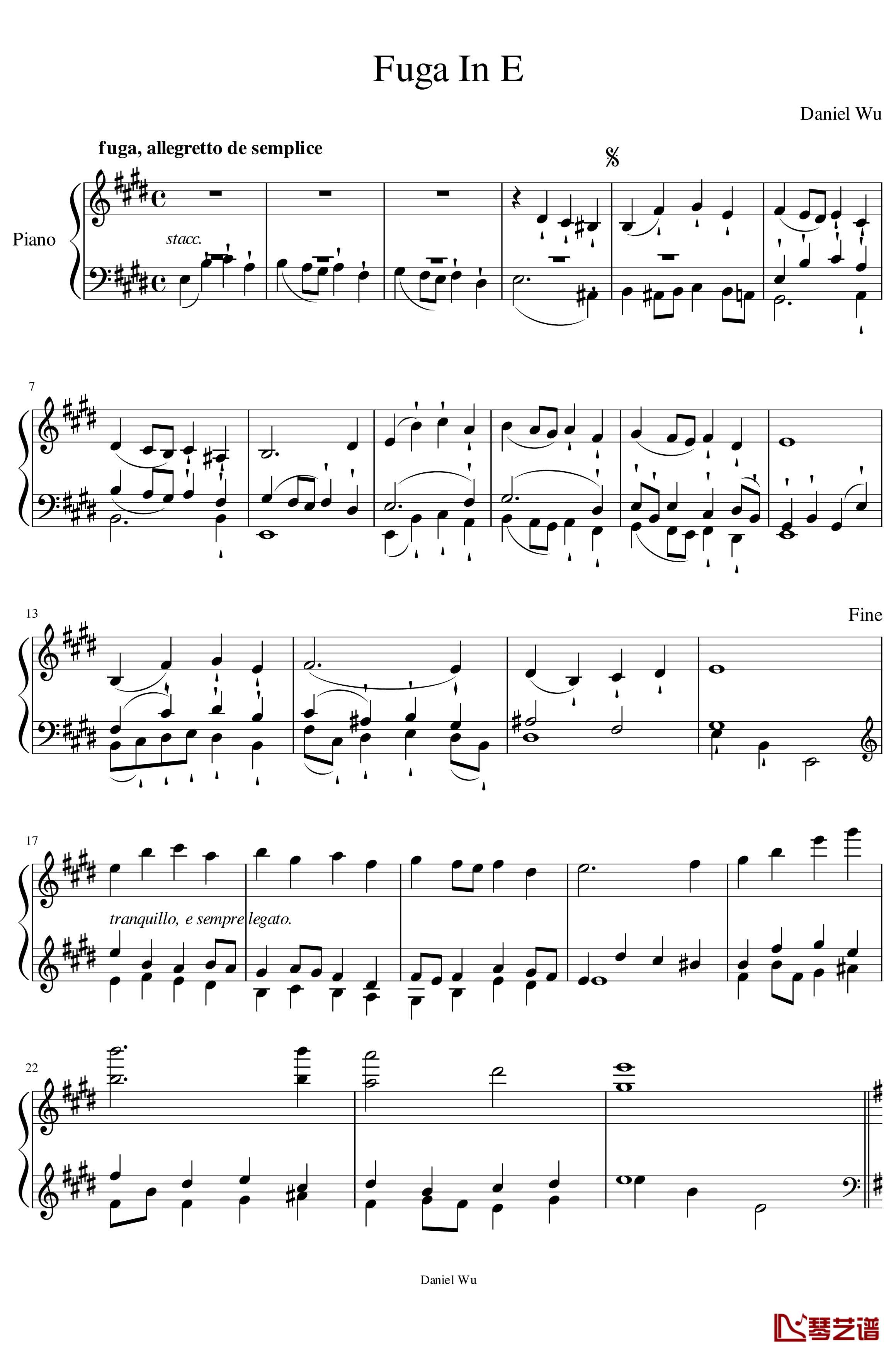 DanielInC钢琴谱-E大调赋格1