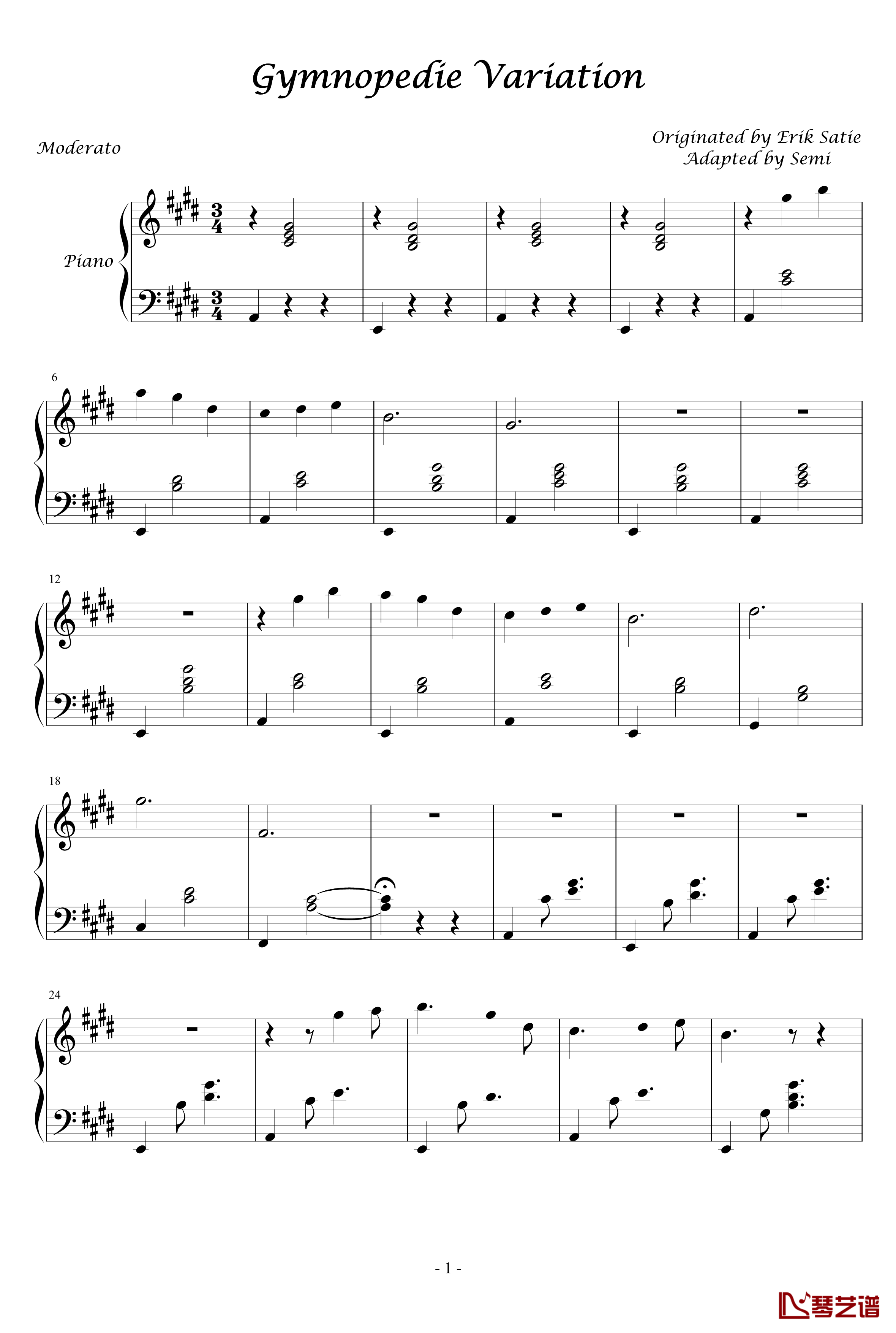 Gymnopedie Variation钢琴谱-Erik satie1