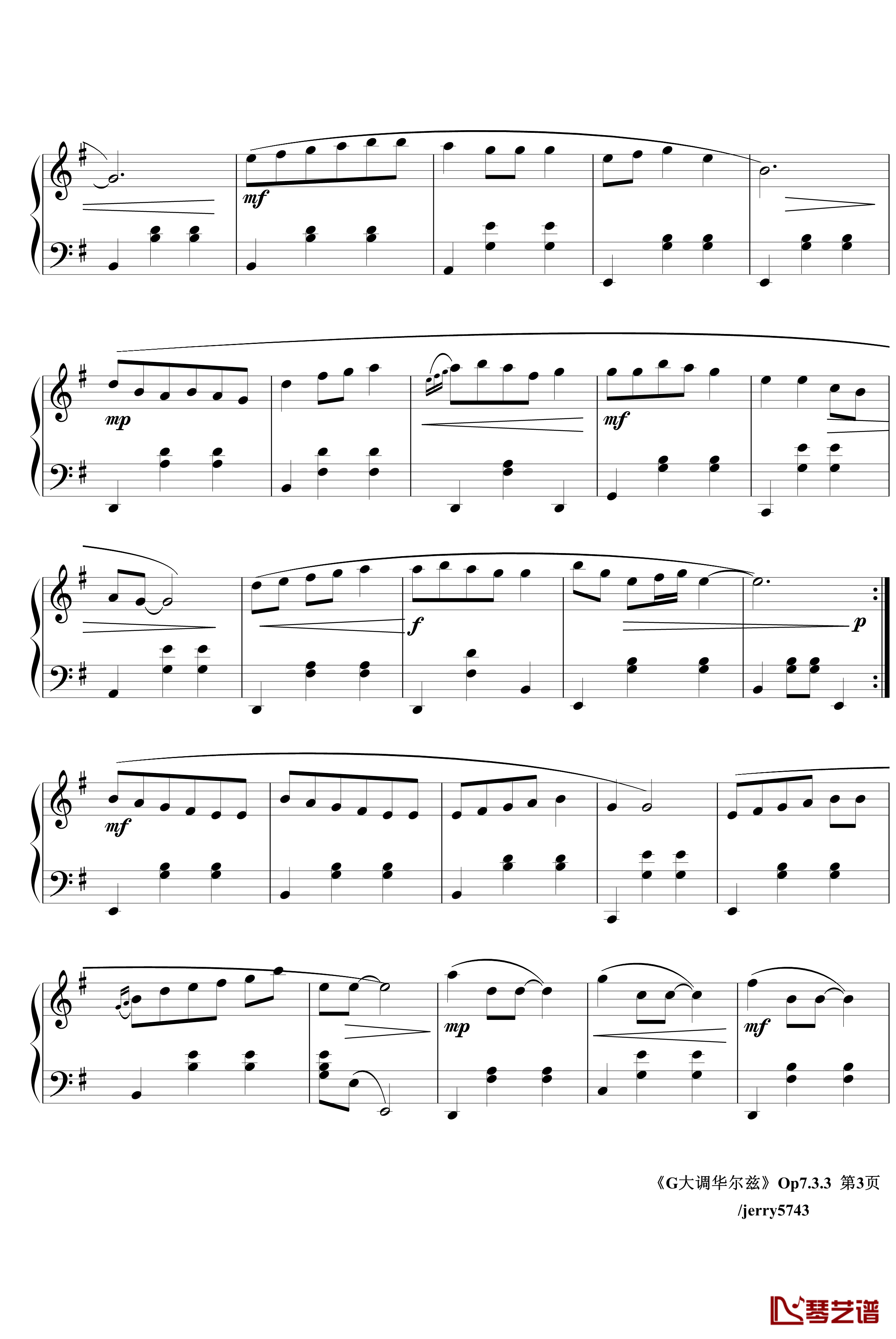 G大调华尔兹Op7.3.3钢琴谱-jerry57433