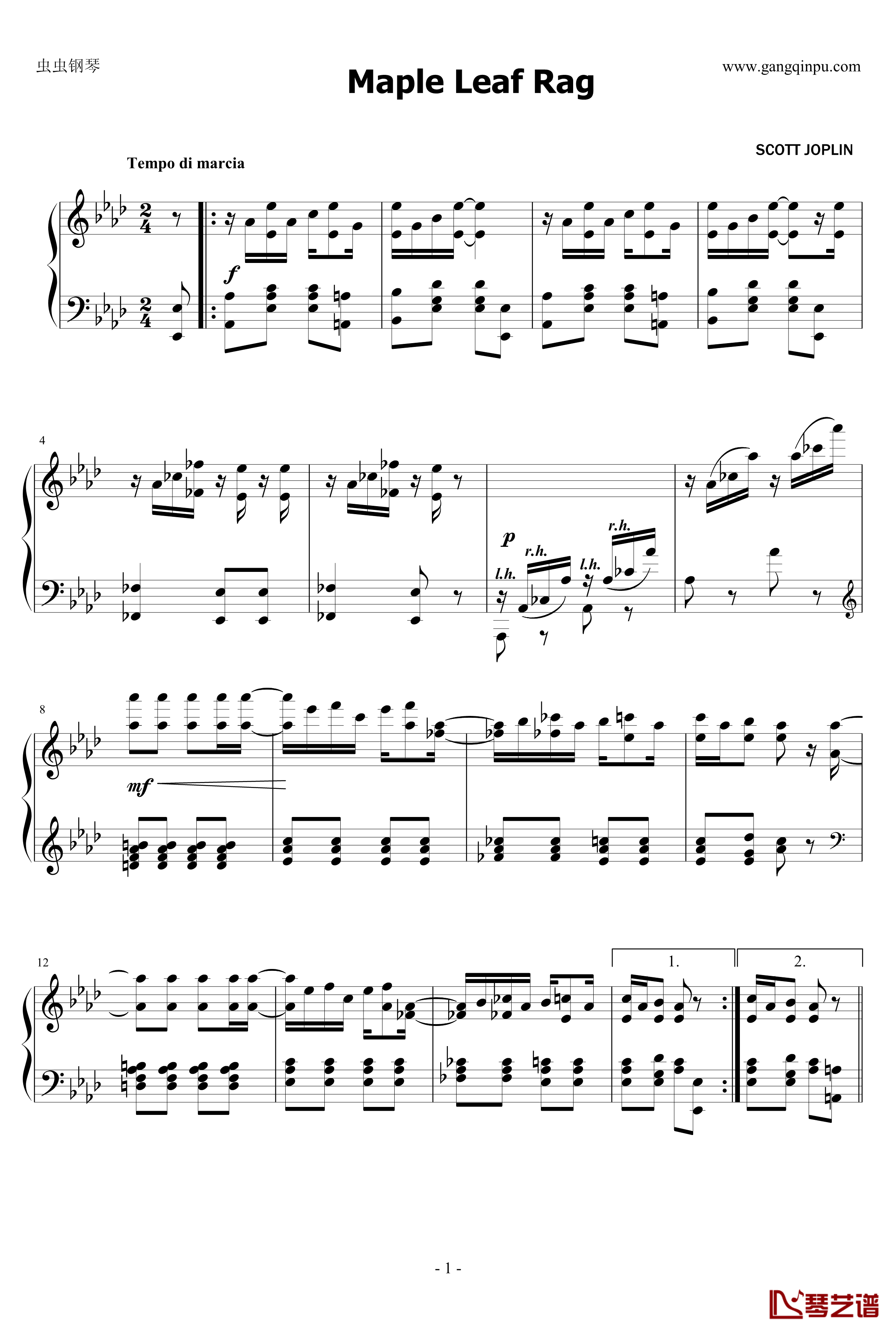 枫叶拉格钢琴谱-斯科特 乔普林1