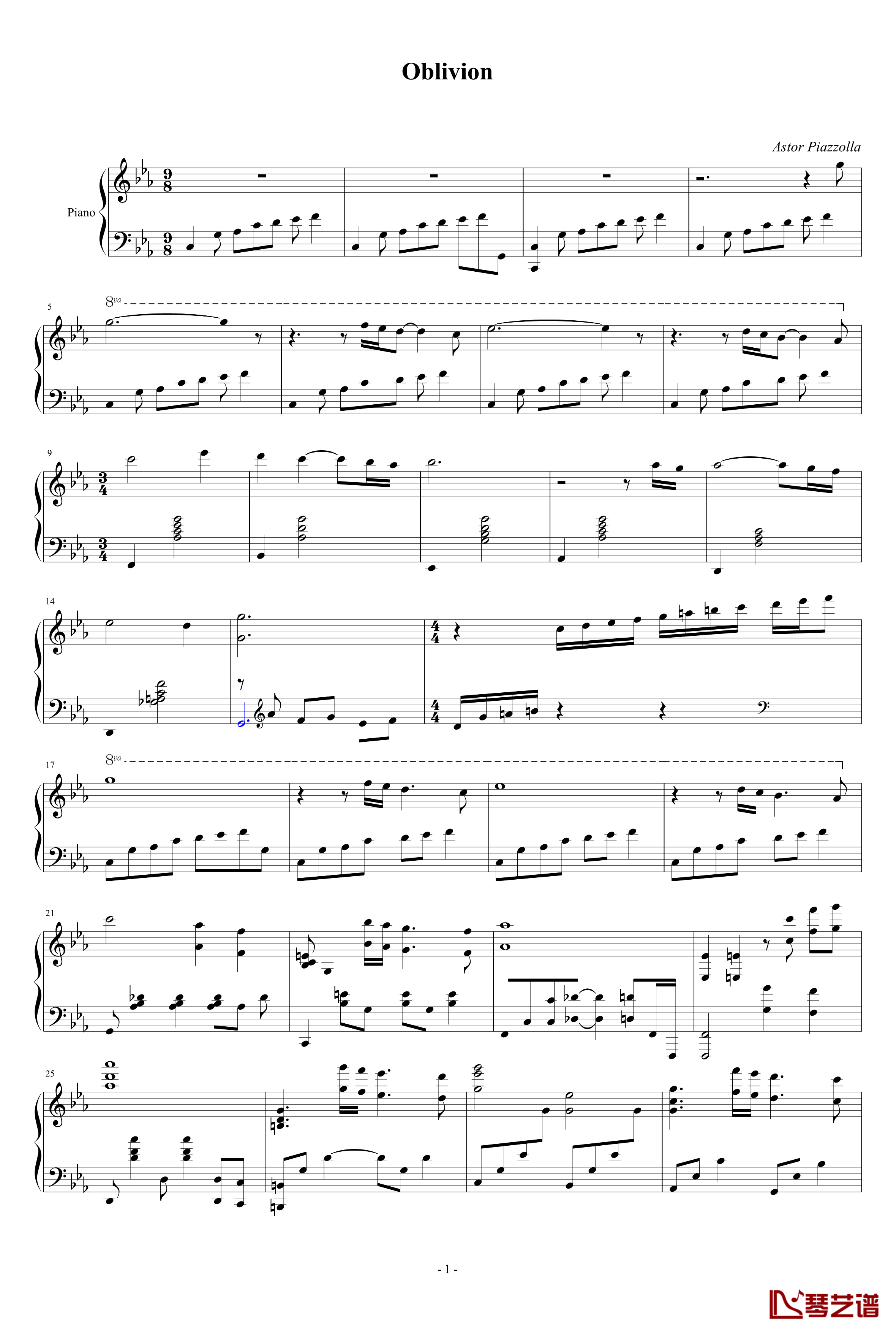 Oblivion钢琴谱-独奏-Astor Piazzolla1