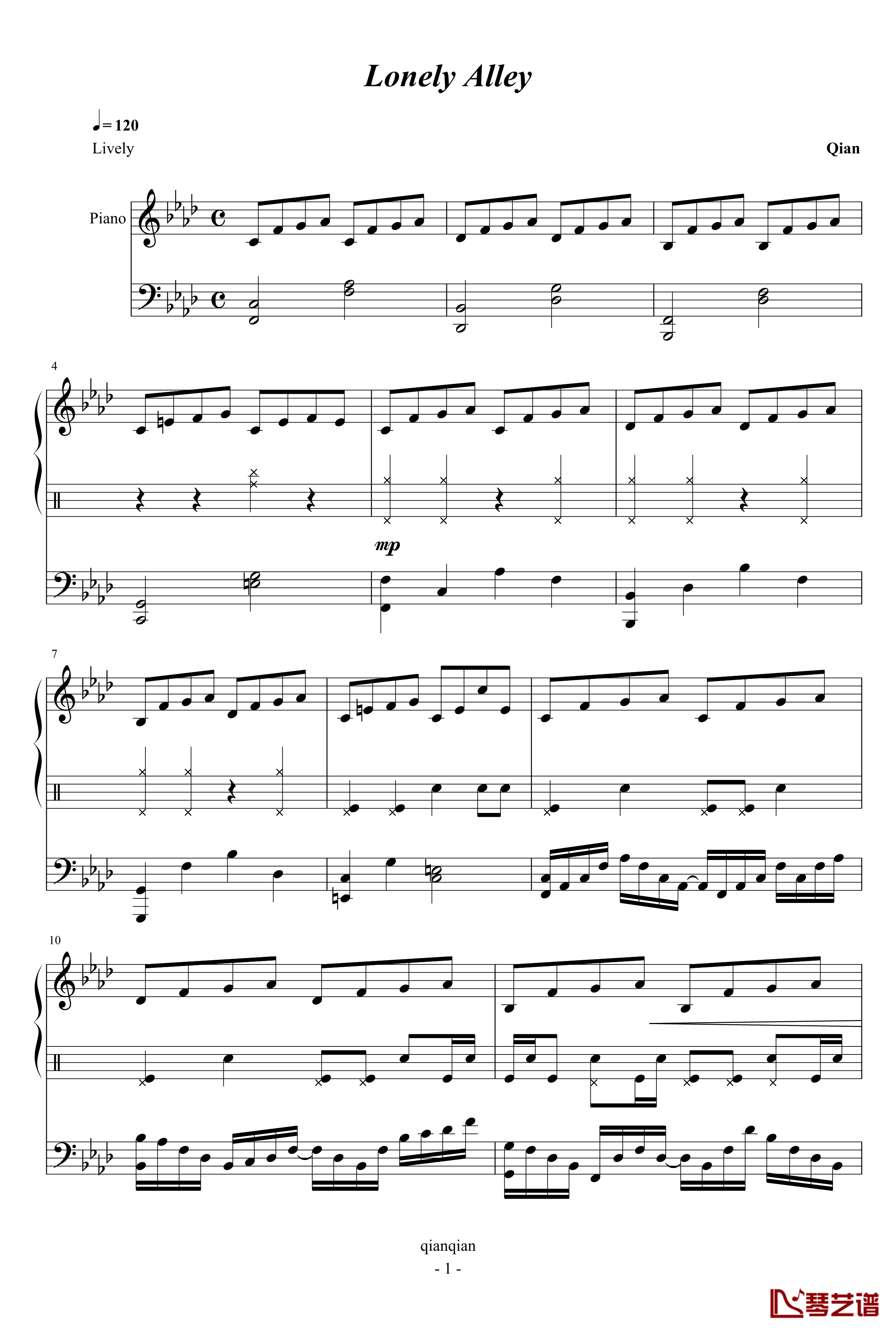 LONELY ALLEY钢琴谱-rumchopin1
