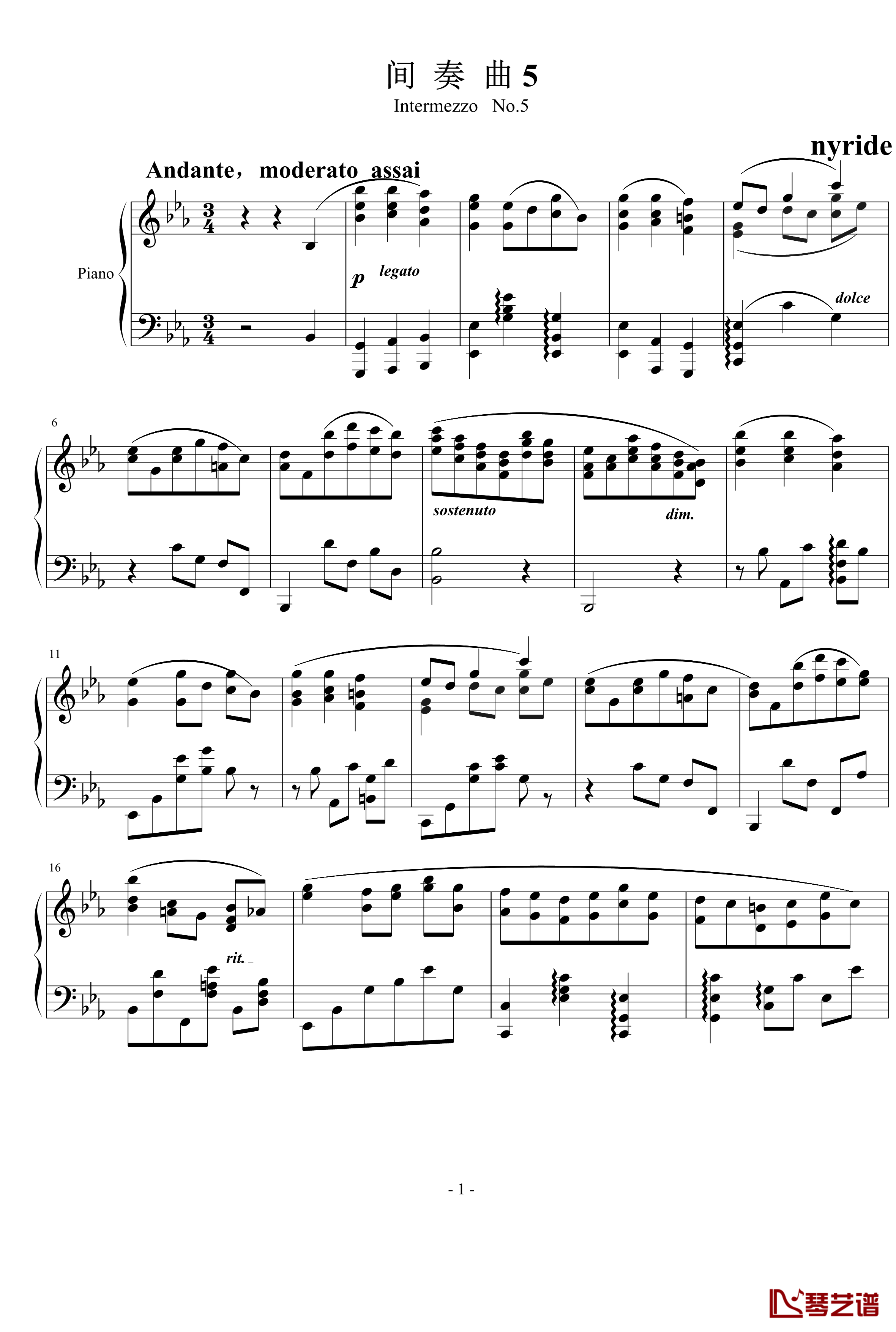 间奏曲5钢琴谱-nyride1