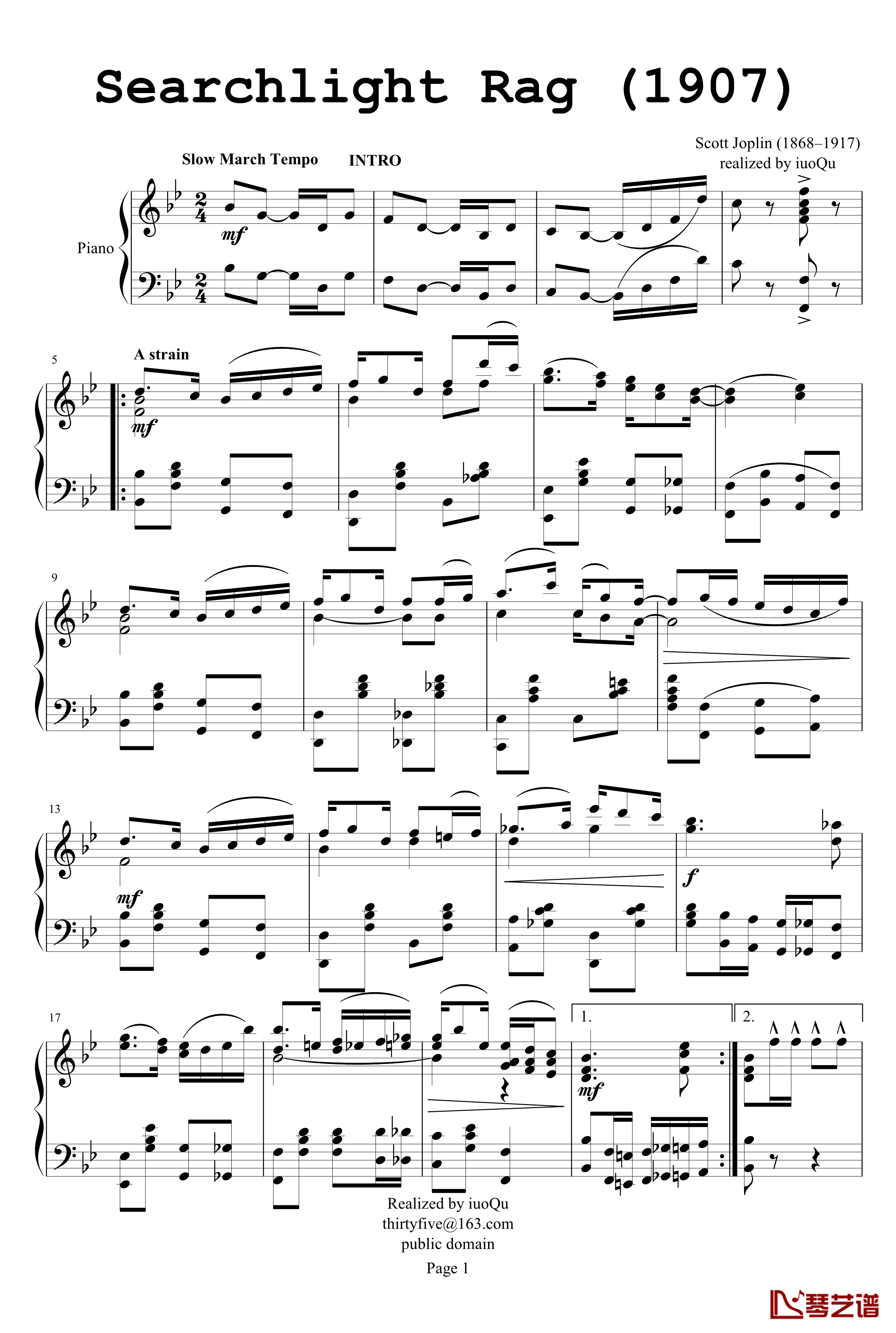 Searchlight Rag钢琴谱Scott Joplin1