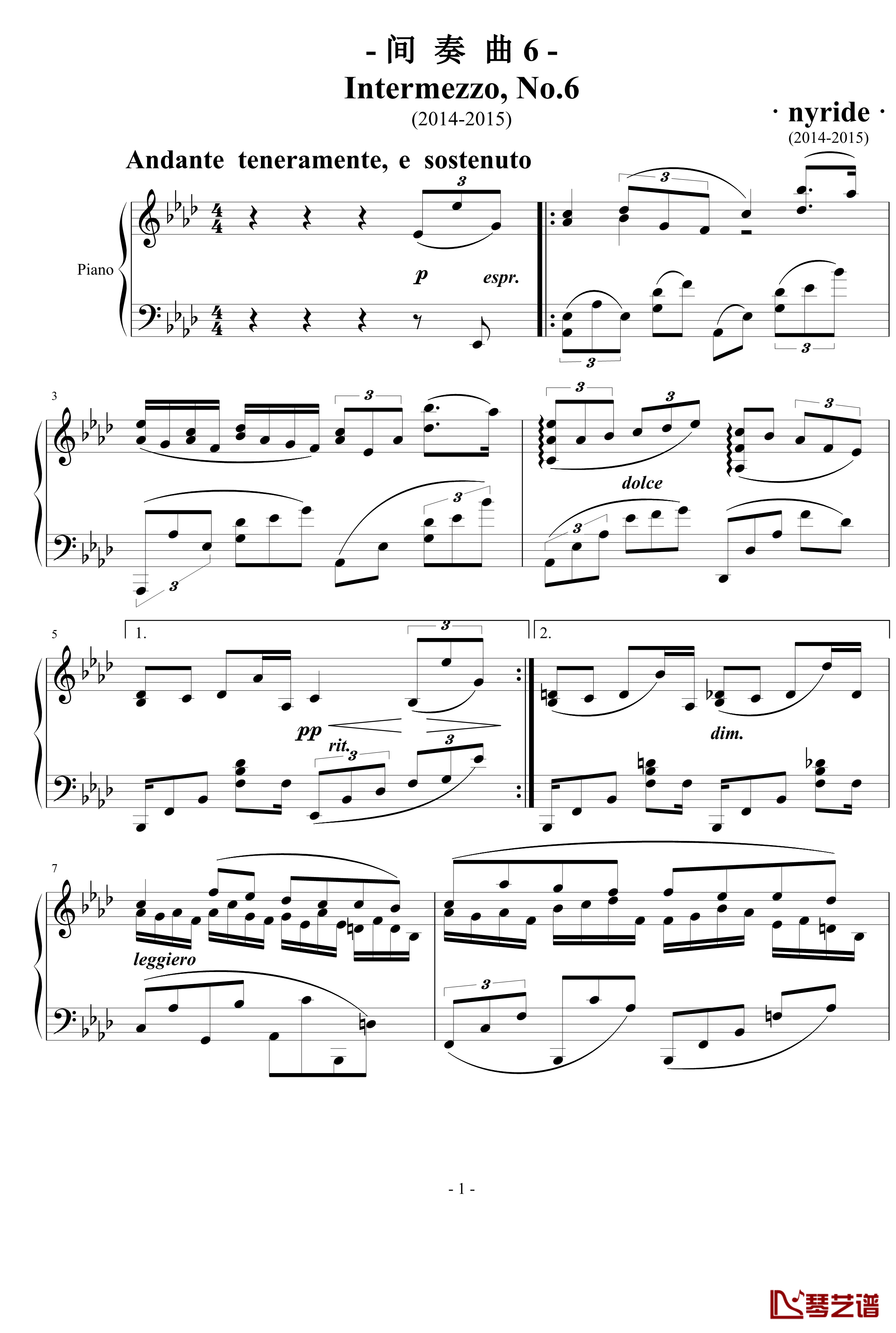 间奏曲6 Intermezzo No.6钢琴谱-nyride1