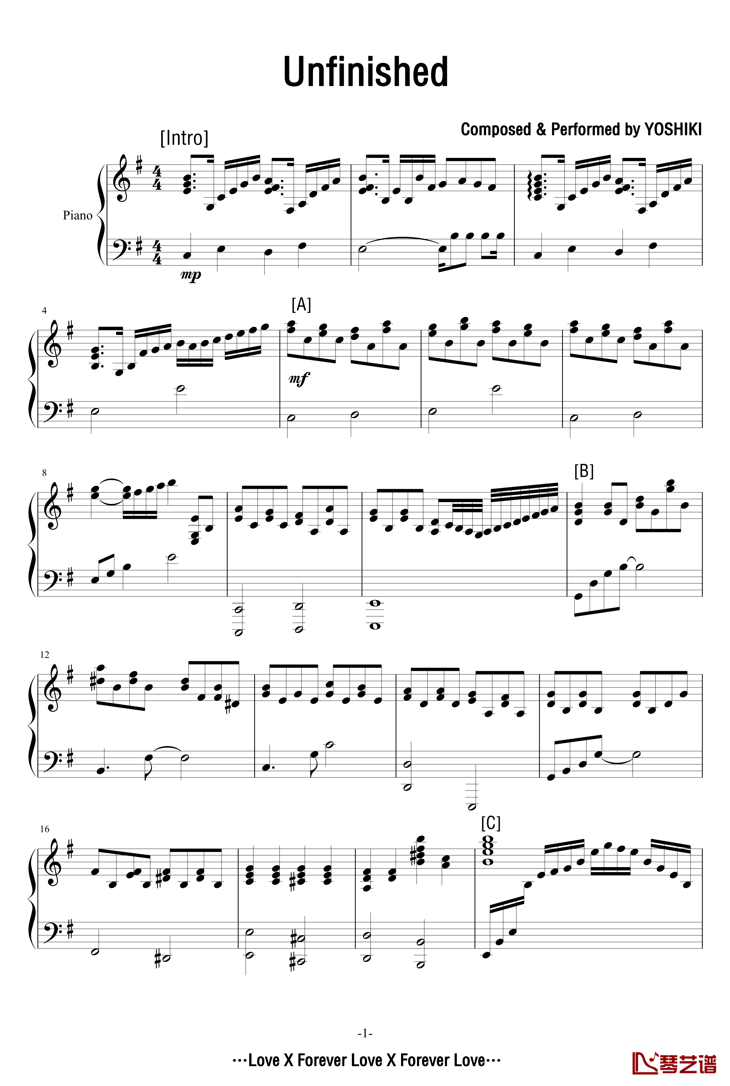 Unfinished钢琴谱-by Yoshiki-林佳树1