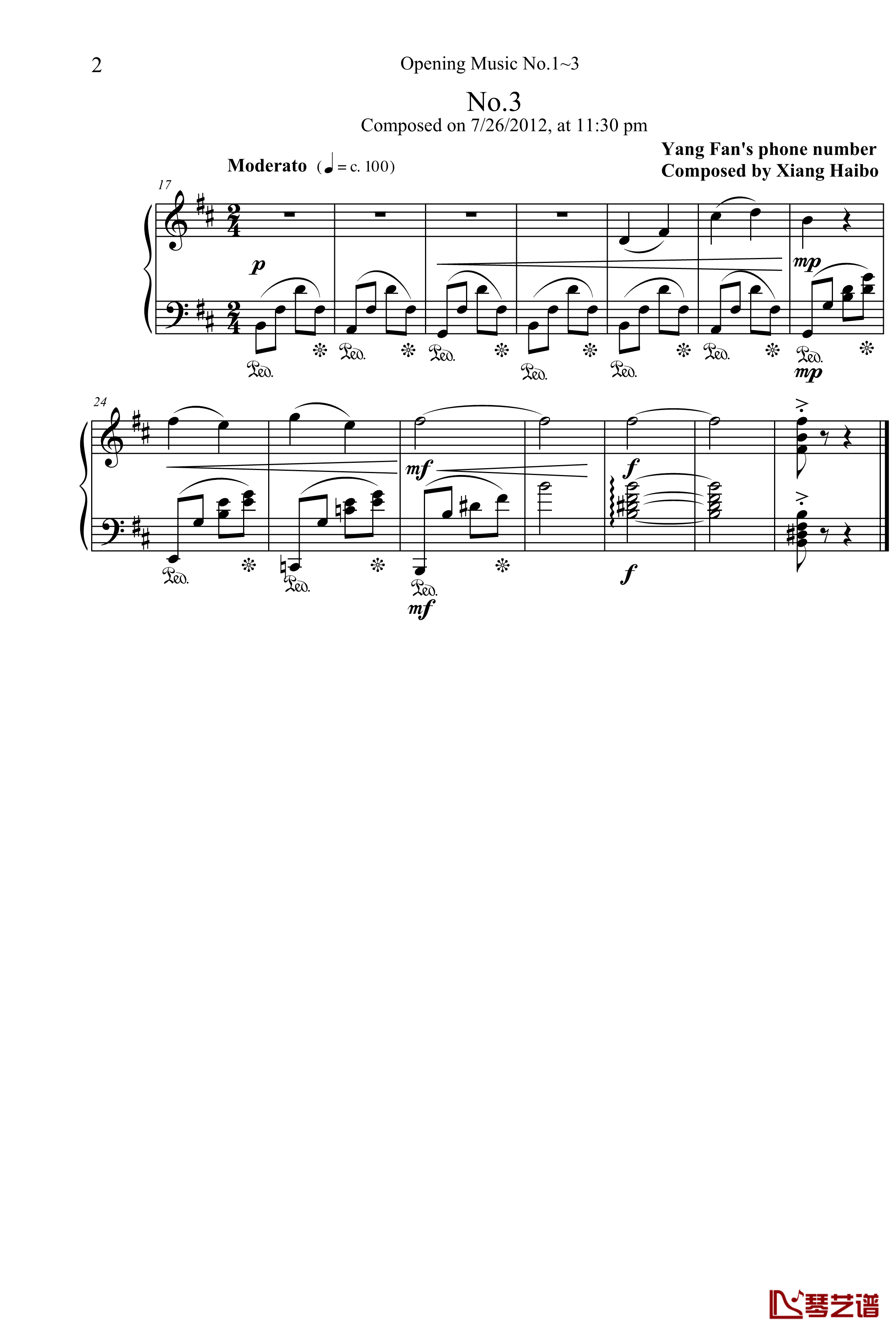 Opening Music No.1~3-钢琴谱-致流行追梦人-项海波2