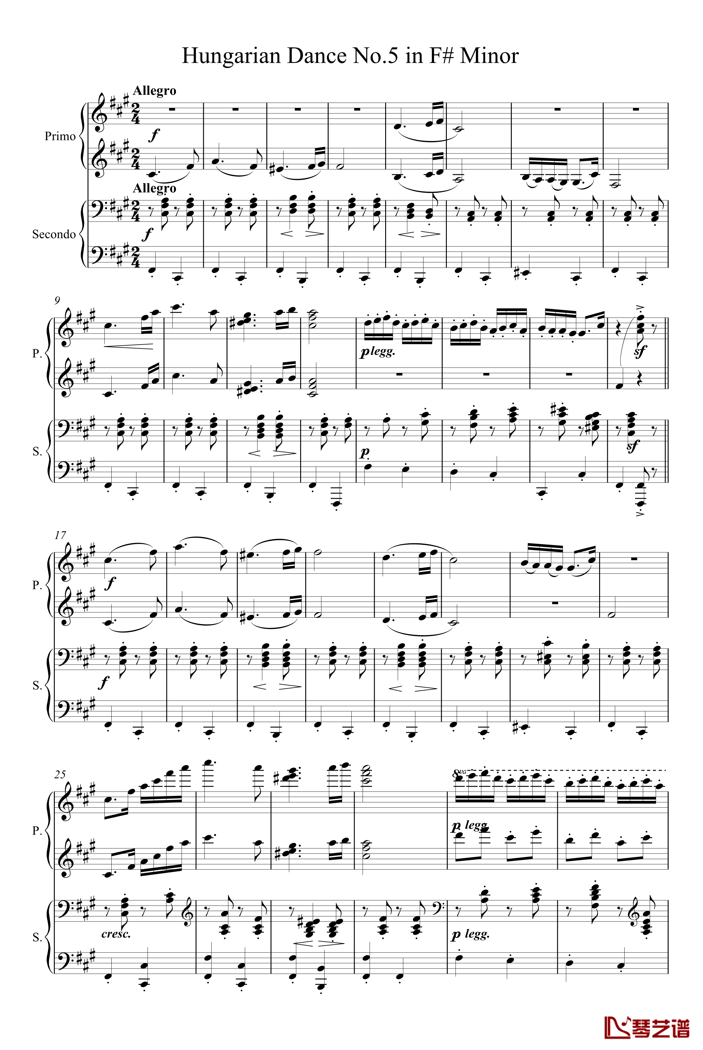 匈牙利舞曲钢琴谱-原版的-四手联弹-勃拉姆斯-Brahms1