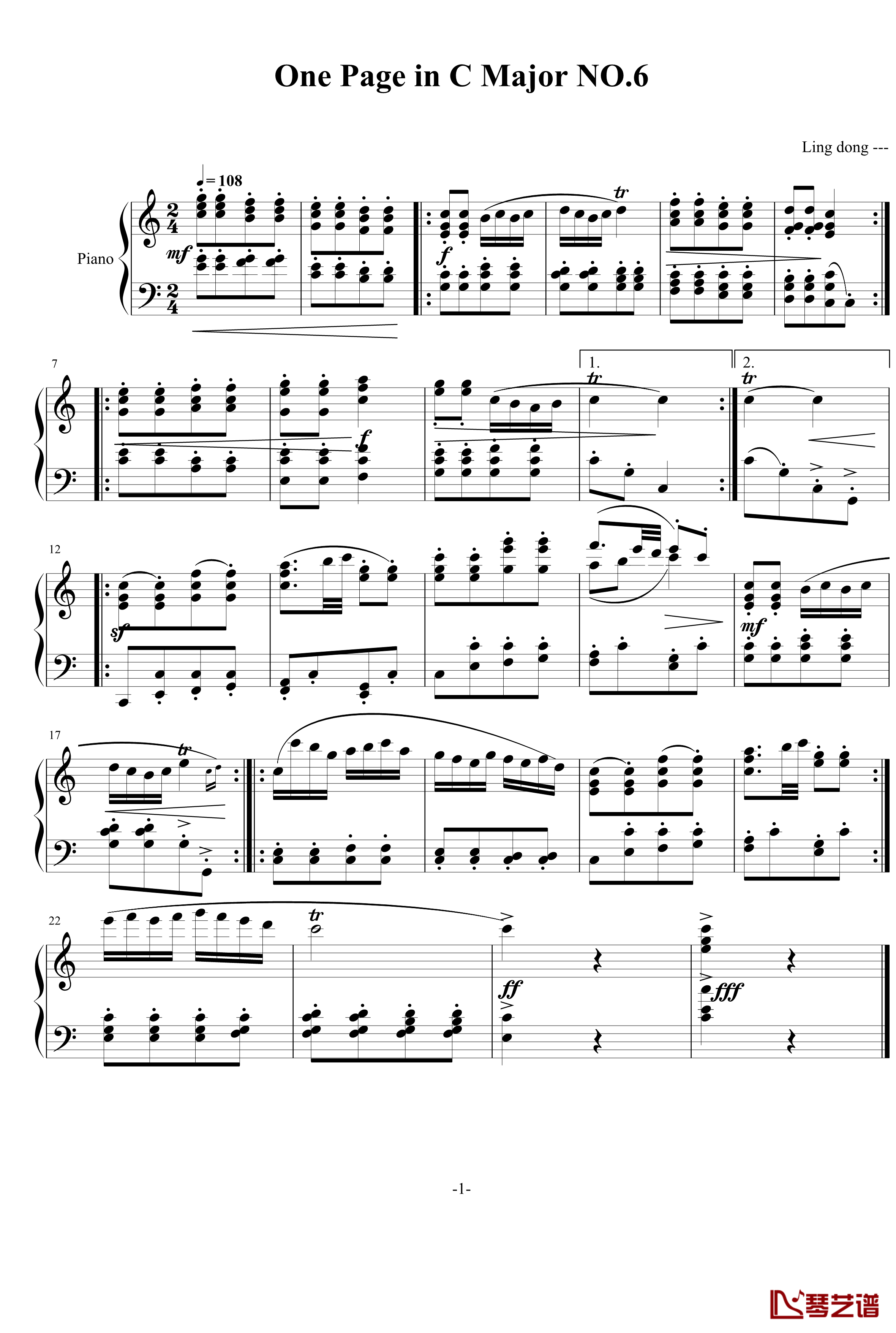一页曲6钢琴谱-喜感的进行曲-灵动无痕1