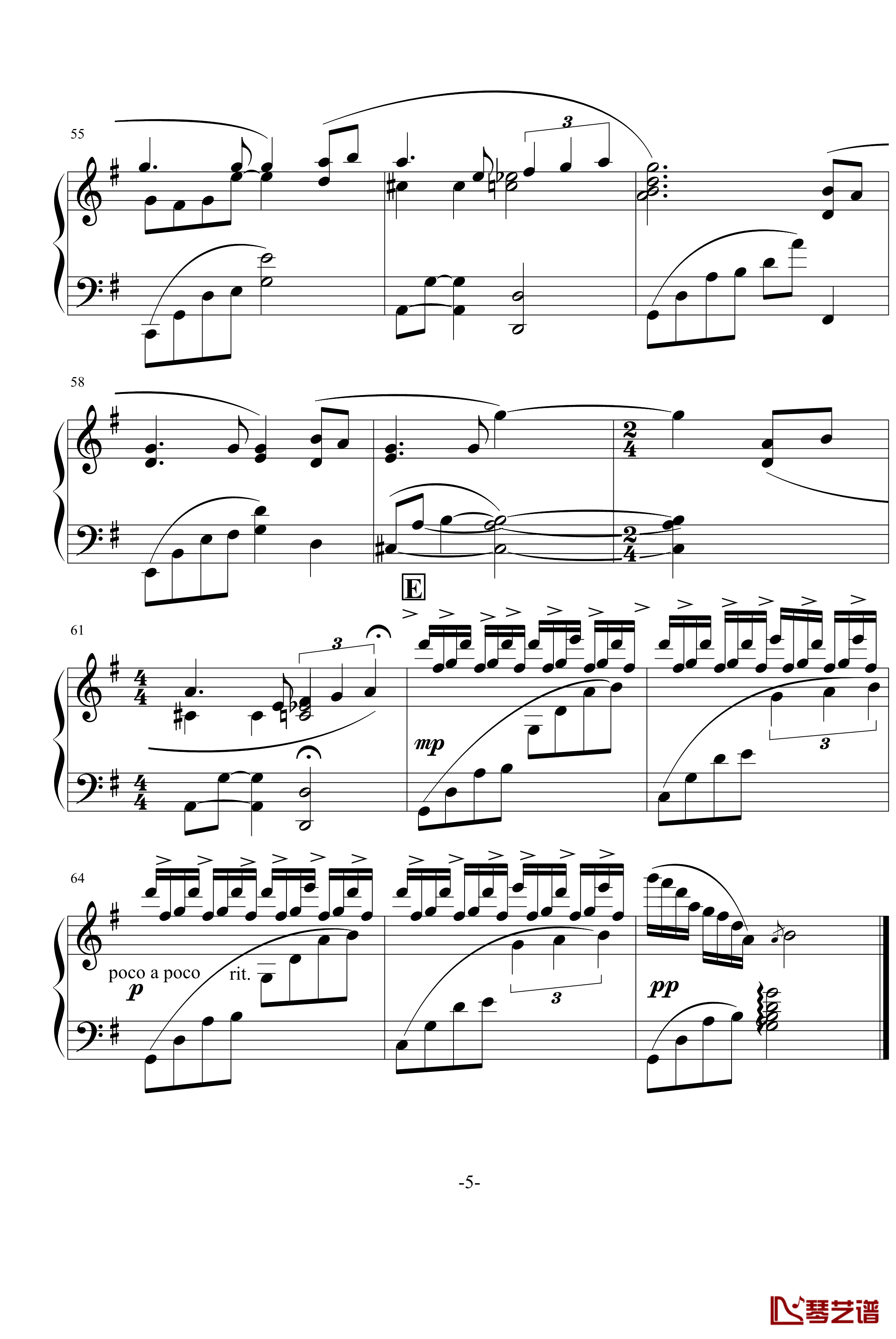 月亮代表我的心钢琴谱-最原始版本-邓丽君5