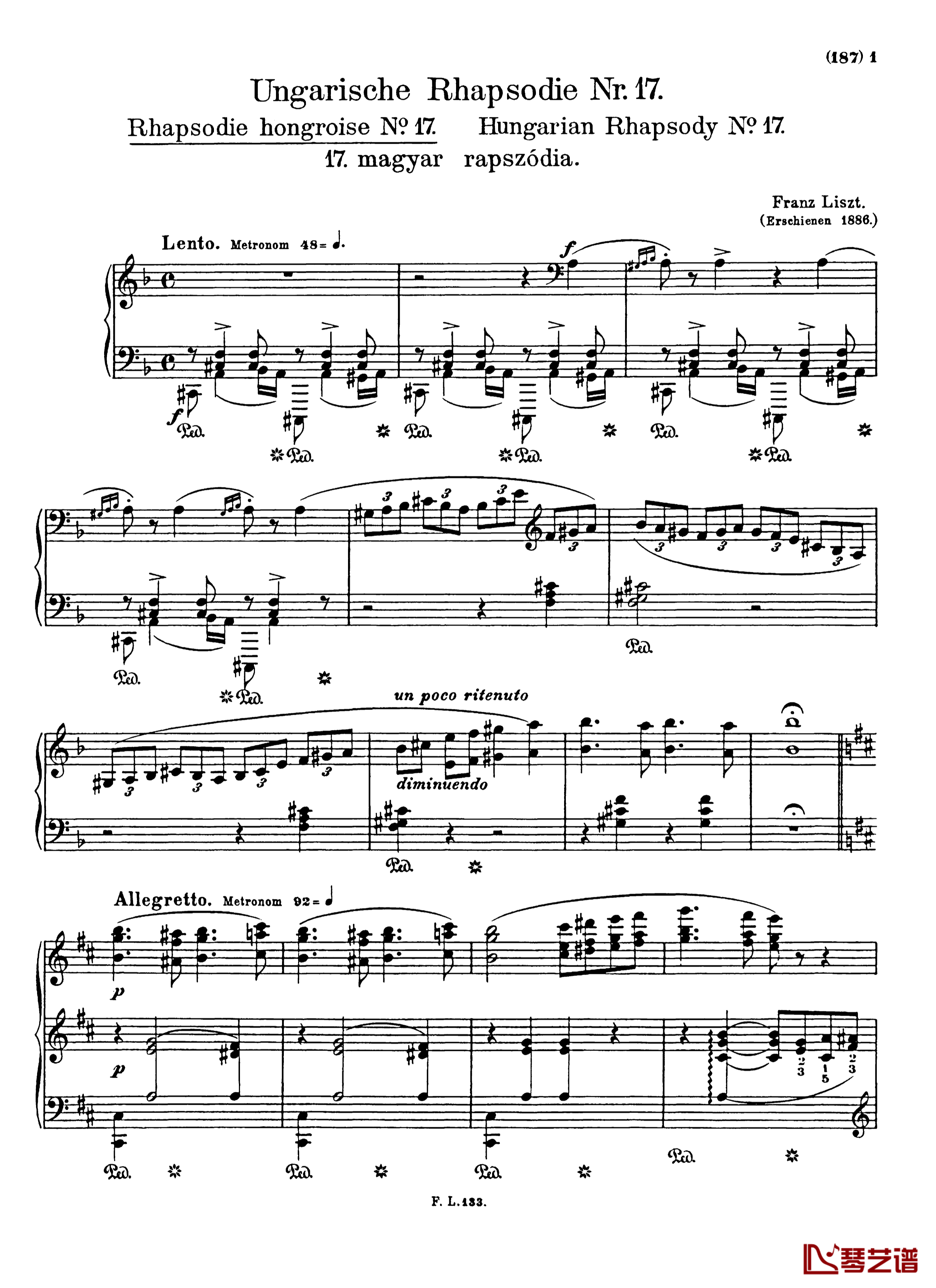 匈牙利狂想曲17钢琴谱-李斯特1