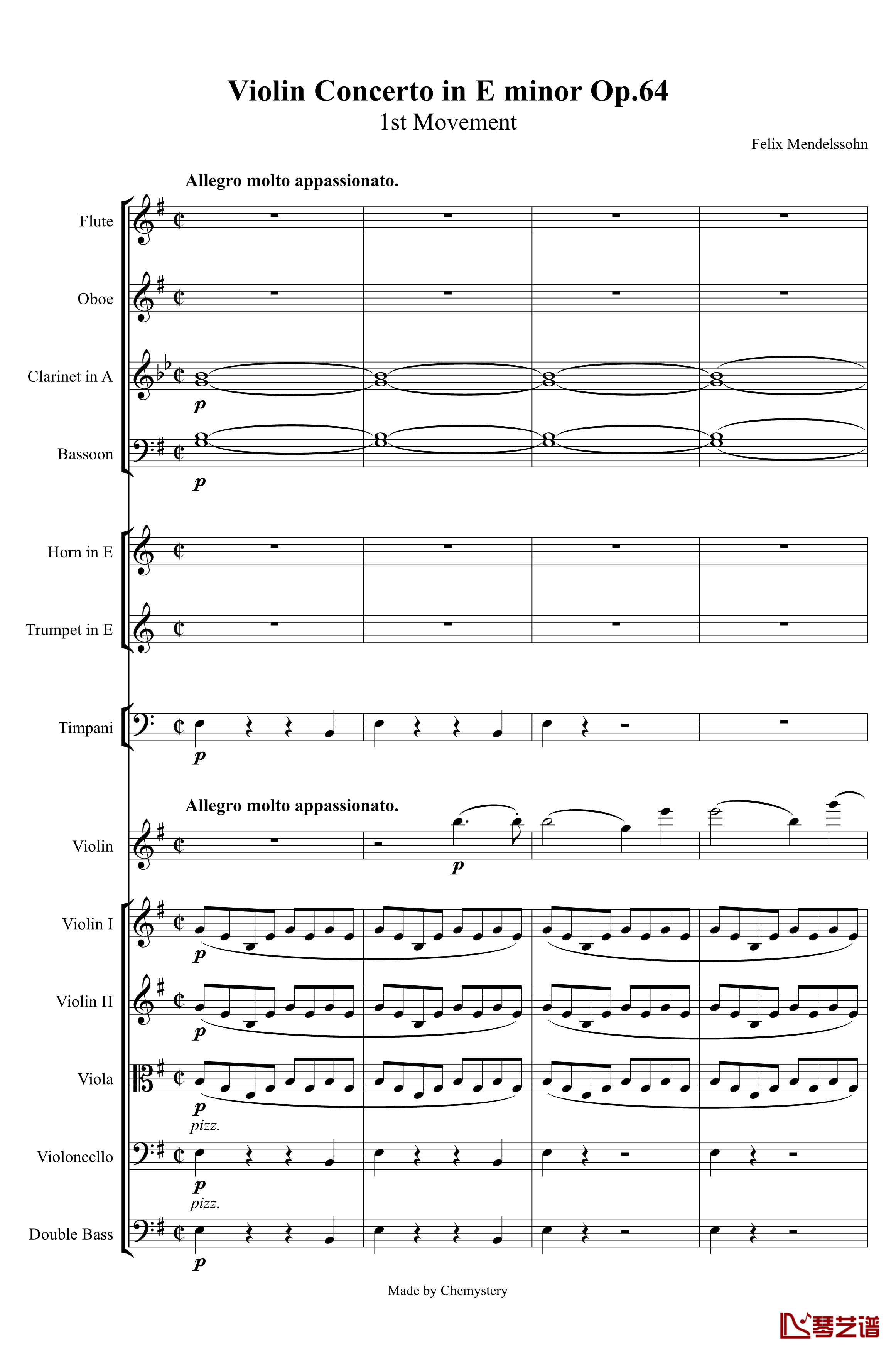 e小调小提琴协奏曲Op.64钢琴谱-第一乐章-门德尔松1