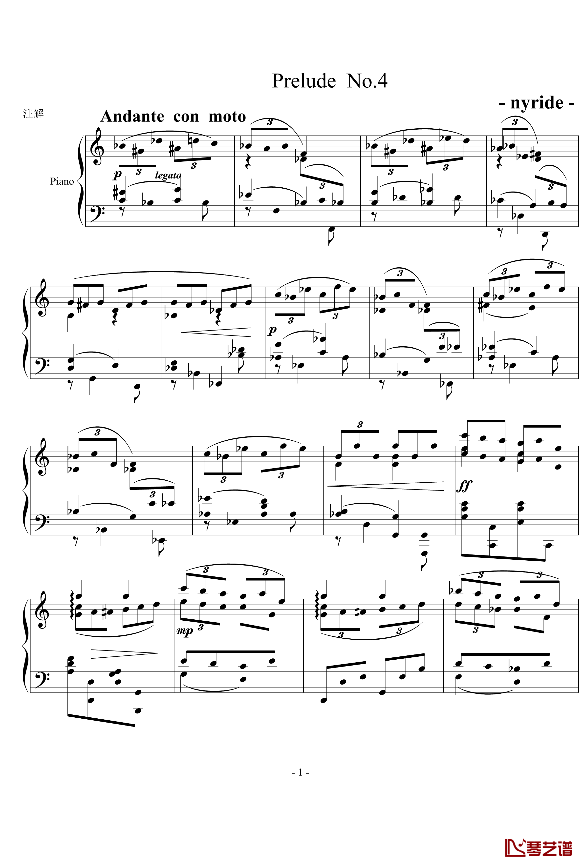 前奏曲4钢琴谱-nyride1