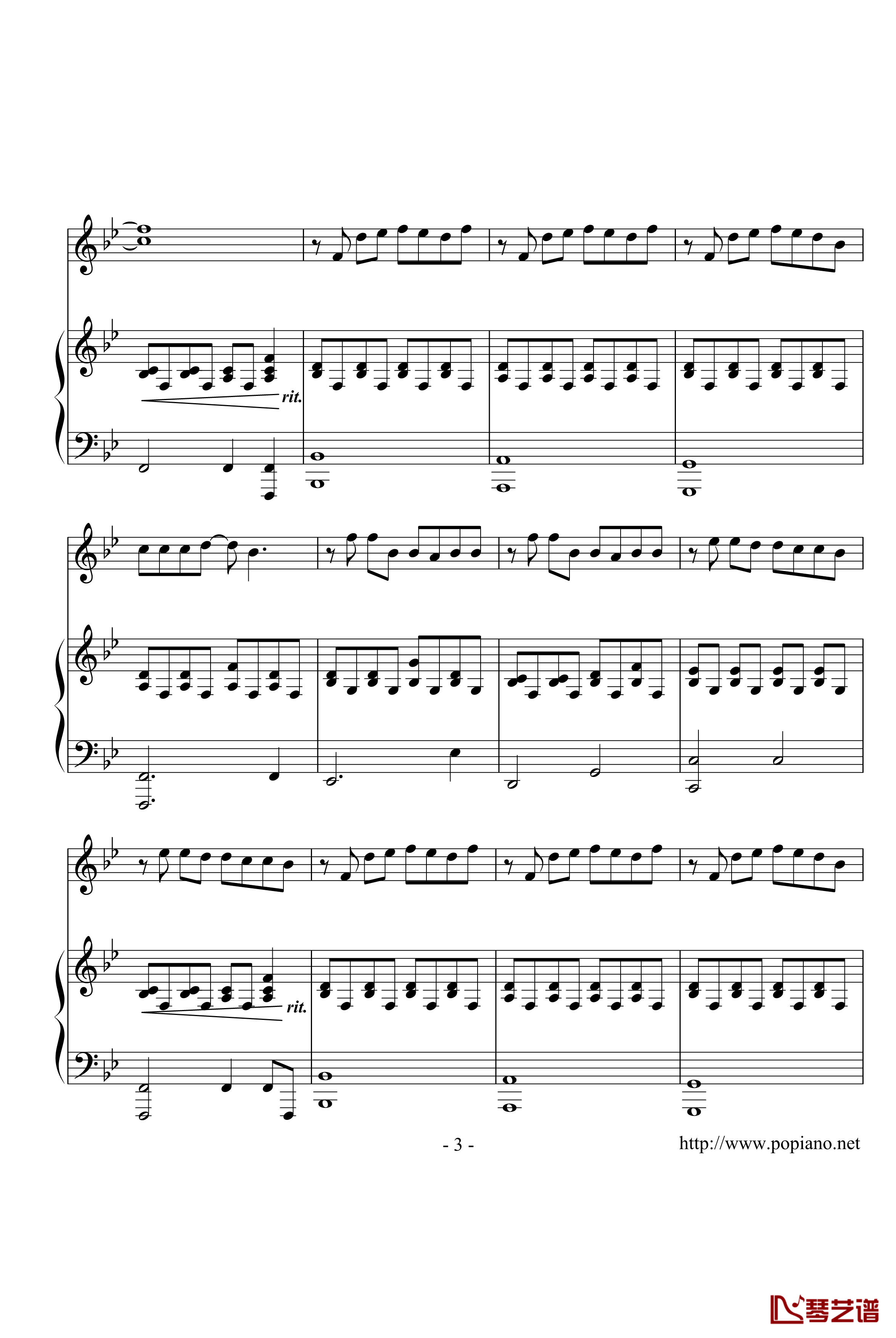 安静钢琴谱-简单版-周杰伦3