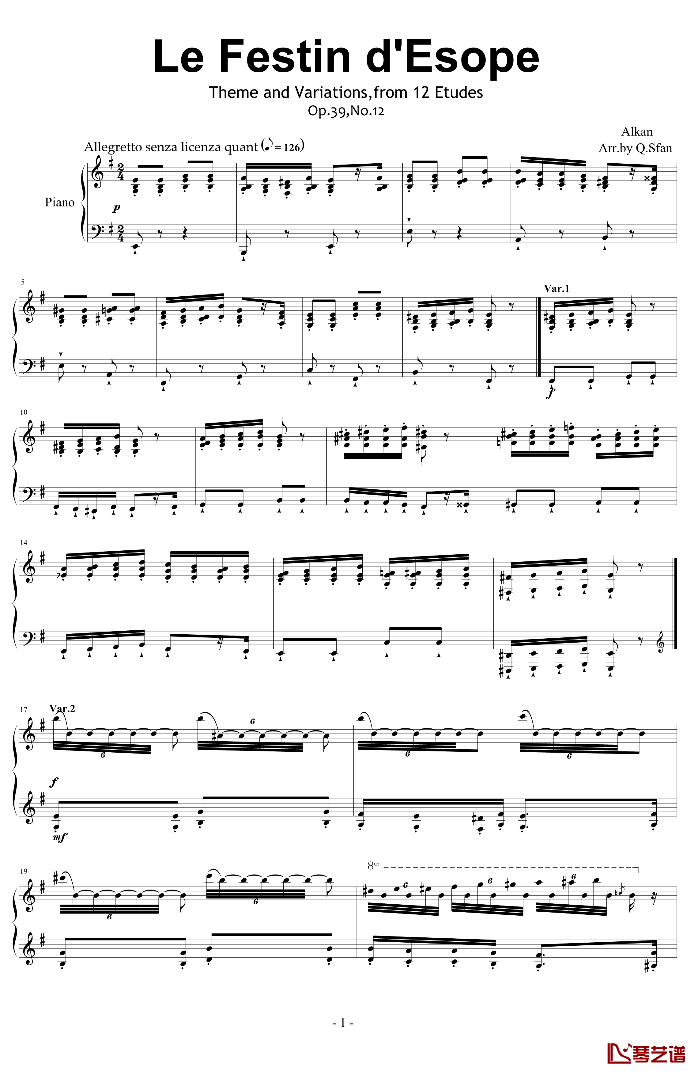 阿尔坎Op.39 No.12 变奏曲钢琴谱-Charles-Valentin Alkan1